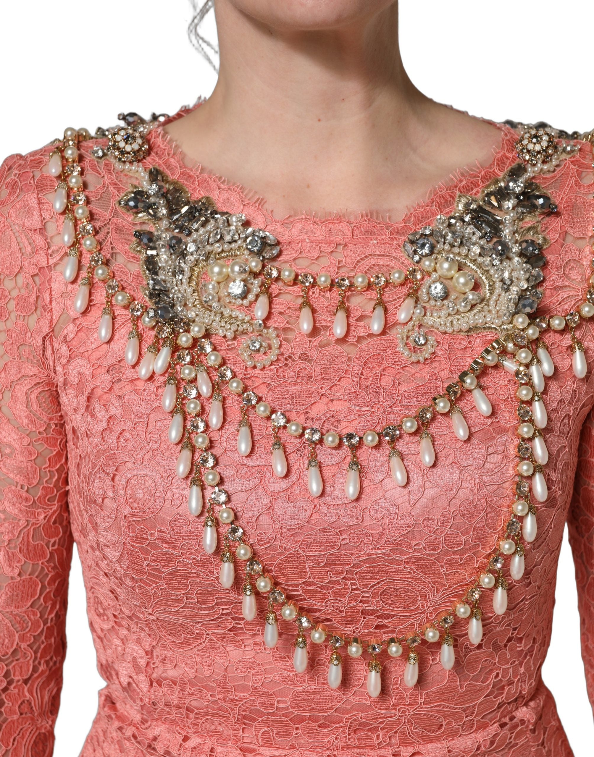 Dolce & Gabbana Pink Embellished Mermaid Lace Gown Dress Dolce & Gabbana