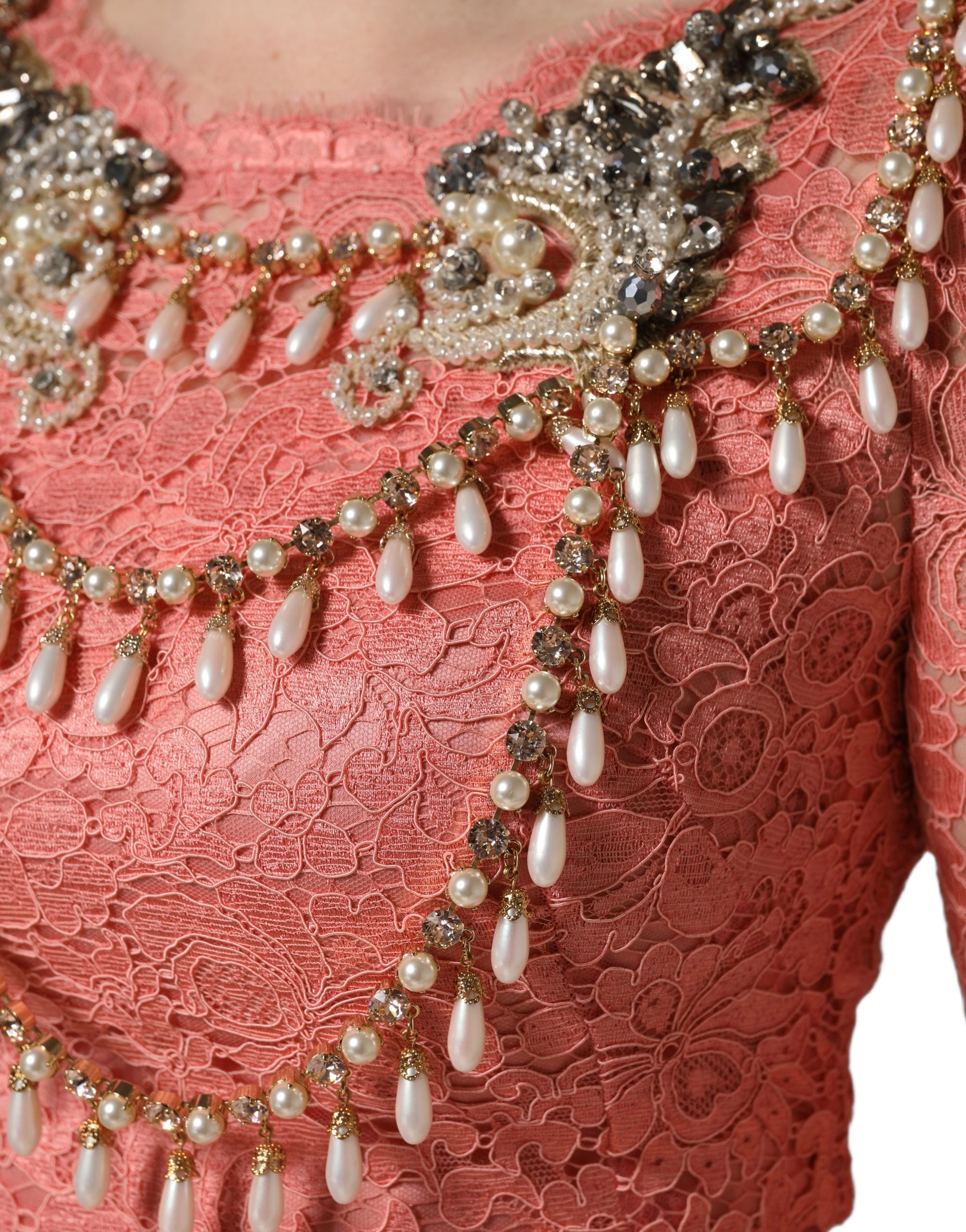 Dolce & Gabbana Pink Embellished Mermaid Lace Gown Dress Dolce & Gabbana