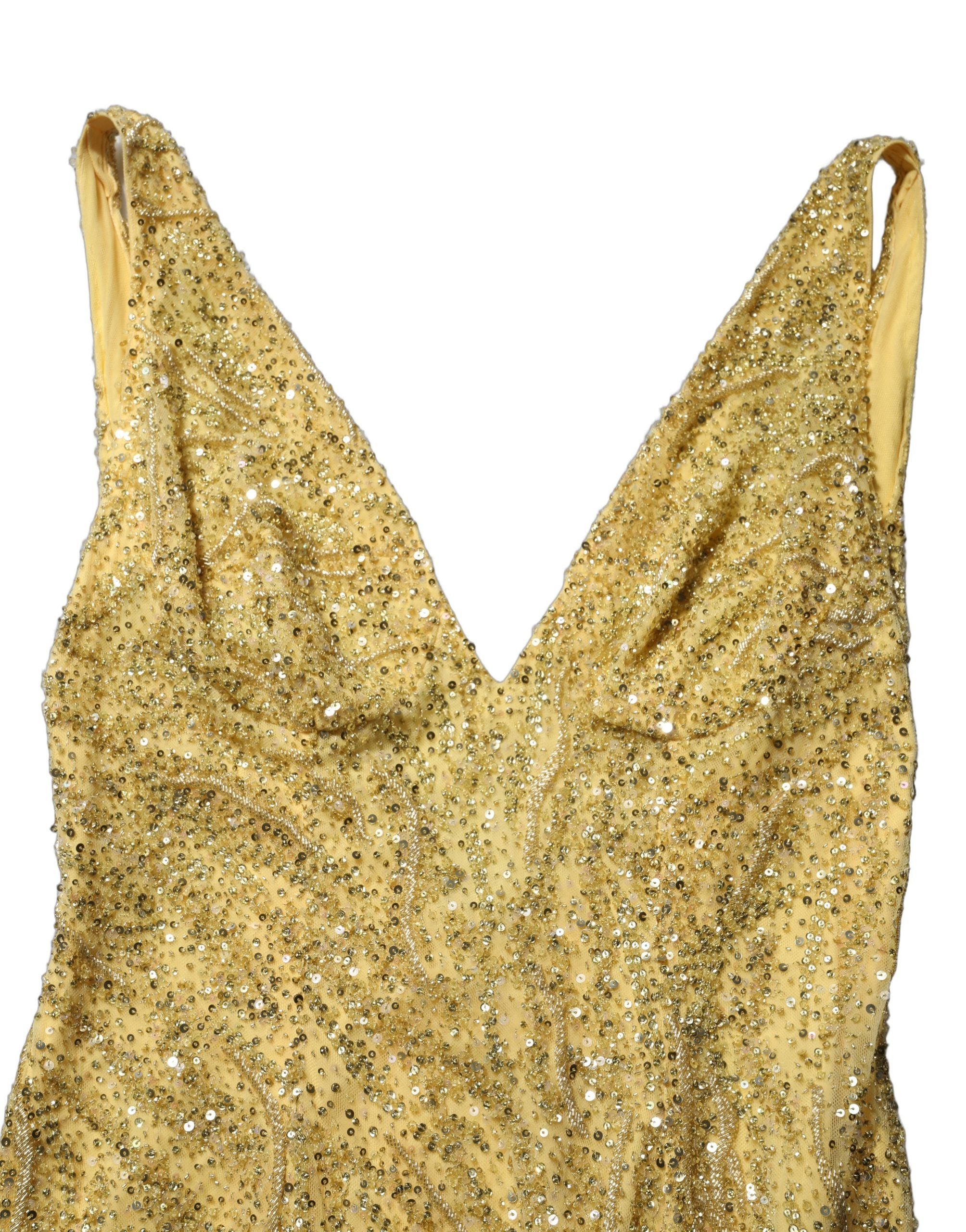 Dolce & Gabbana Gold V-neckline Mermaid Sequinned Gown Dress Dolce & Gabbana