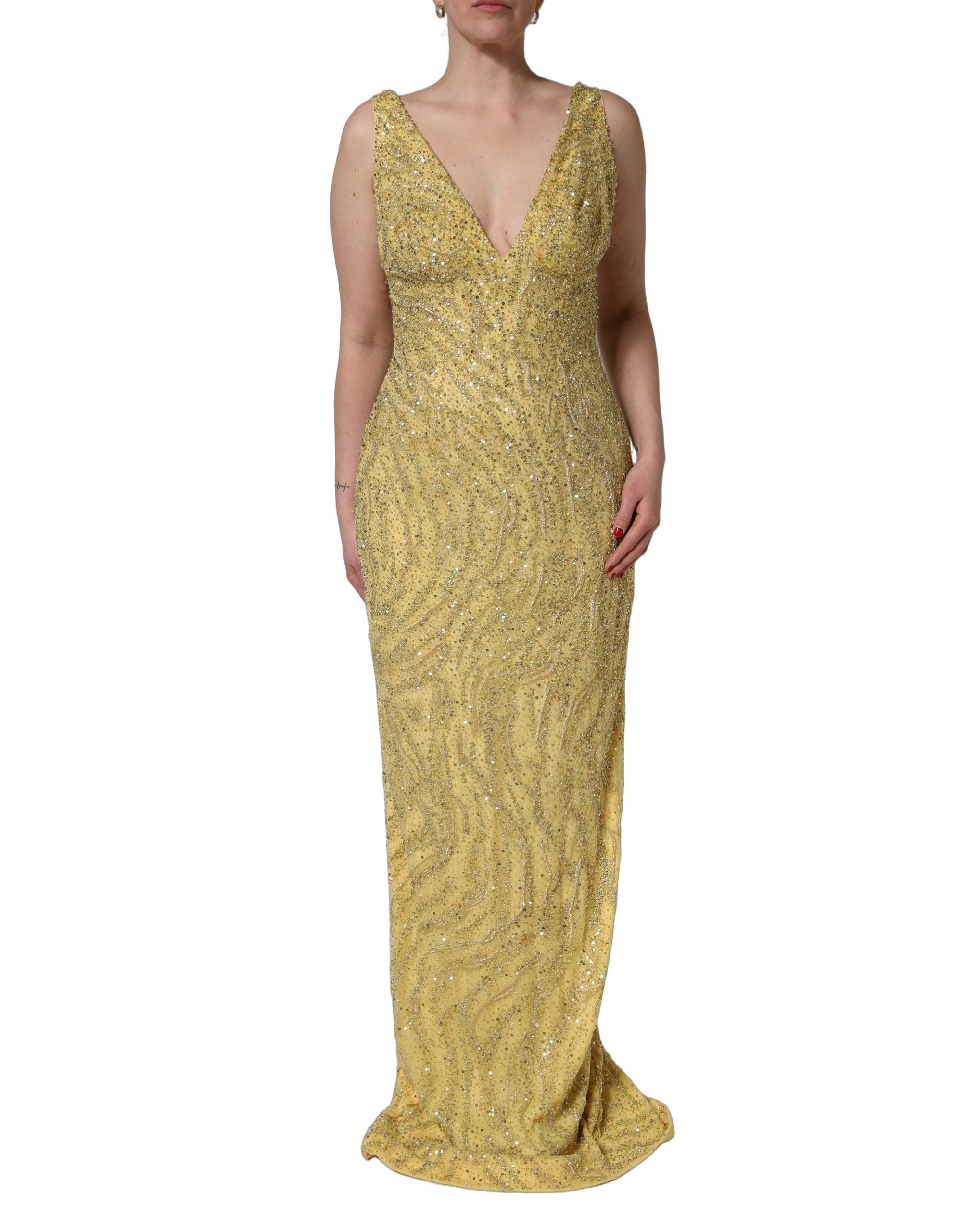 Dolce & Gabbana Gold V-neckline Mermaid Sequinned Gown Dress Dolce & Gabbana