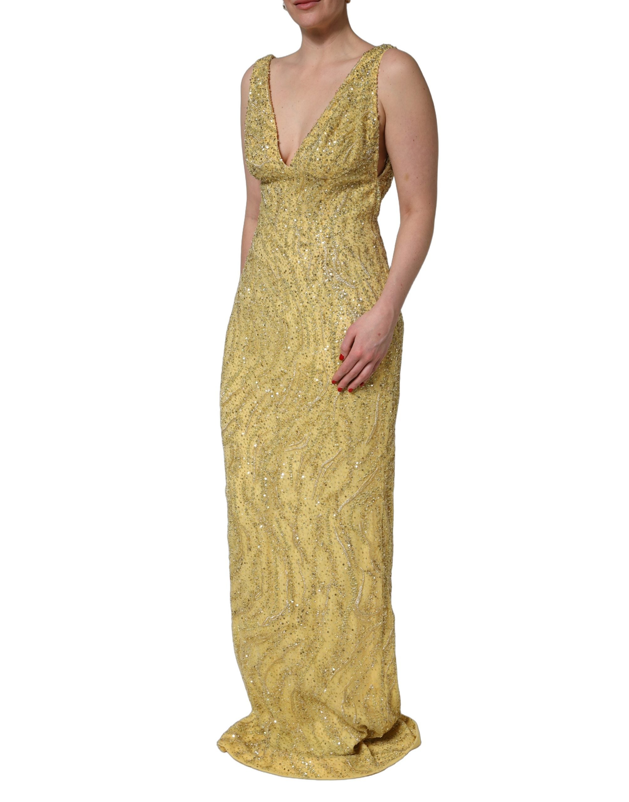 Dolce & Gabbana Gold V-neckline Mermaid Sequinned Gown Dress Dolce & Gabbana