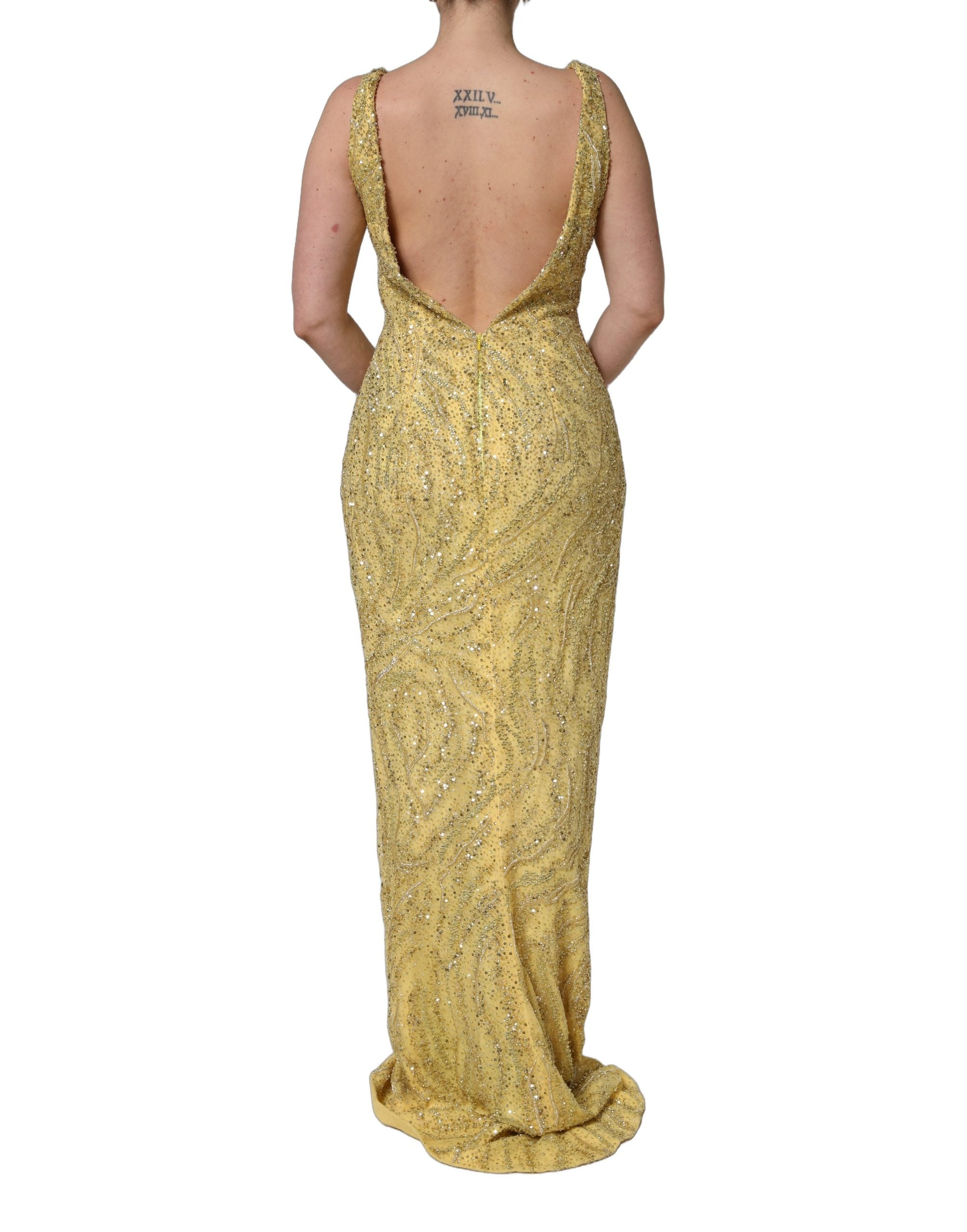 Dolce & Gabbana Gold V-neckline Mermaid Sequinned Gown Dress Dolce & Gabbana