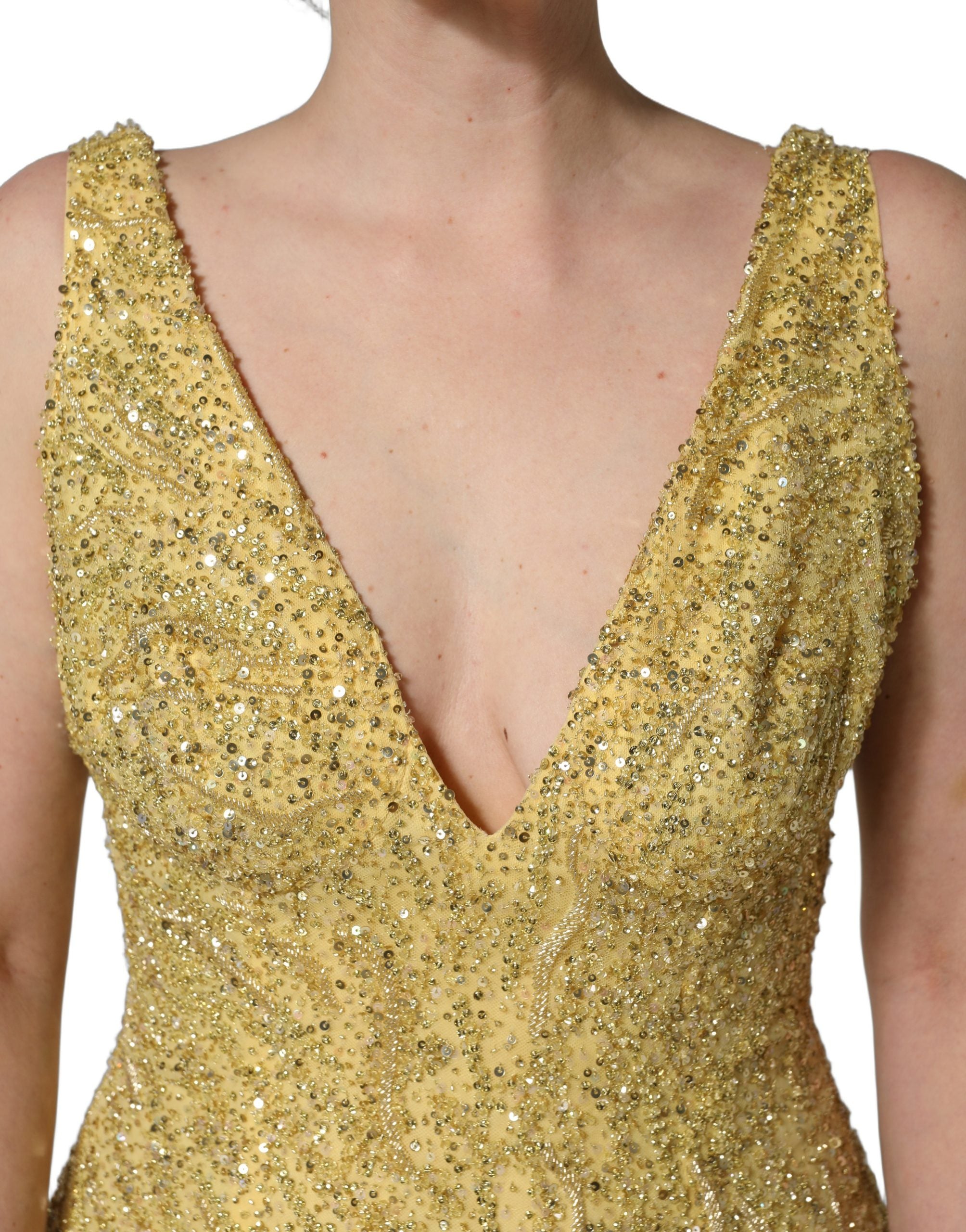 Dolce & Gabbana Gold V-neckline Mermaid Sequinned Gown Dress Dolce & Gabbana