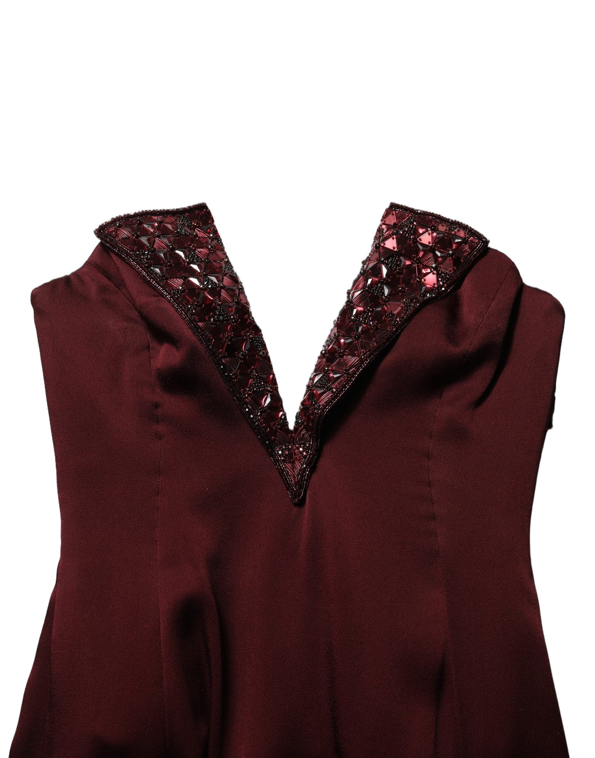 Dolce & Gabbana Maroon Embellished Vneck Evening Gown Dress Dolce & Gabbana