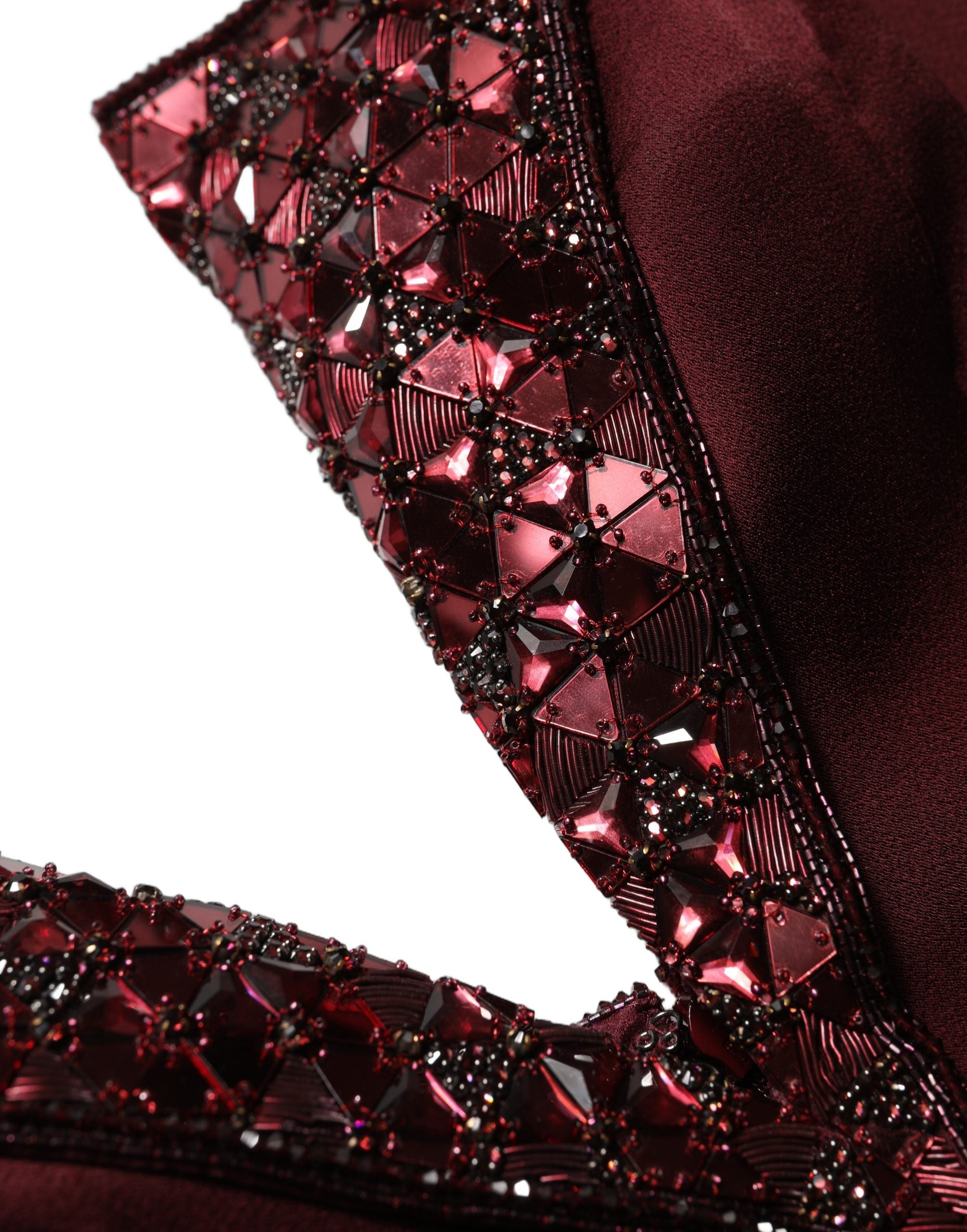 Dolce & Gabbana Maroon Embellished Vneck Evening Gown Dress Dolce & Gabbana