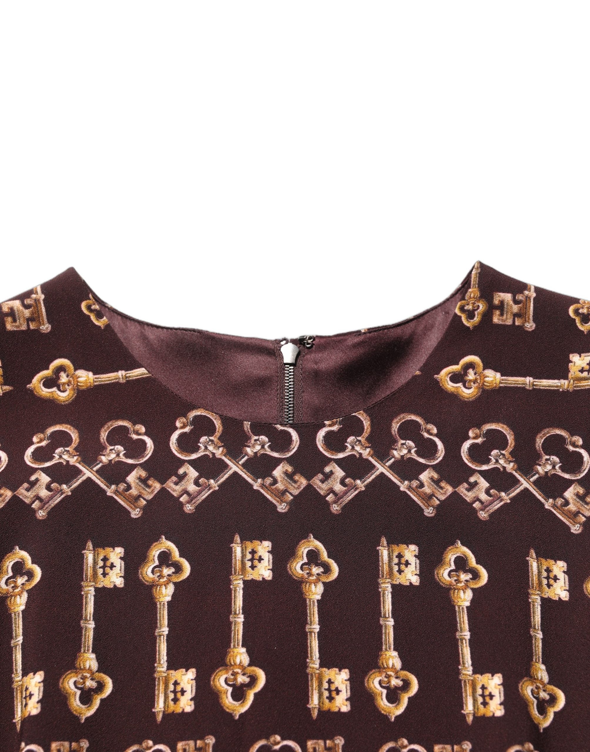 Dolce & Gabbana Brown Keys Fitted Sheath Knee Length Dress Dolce & Gabbana