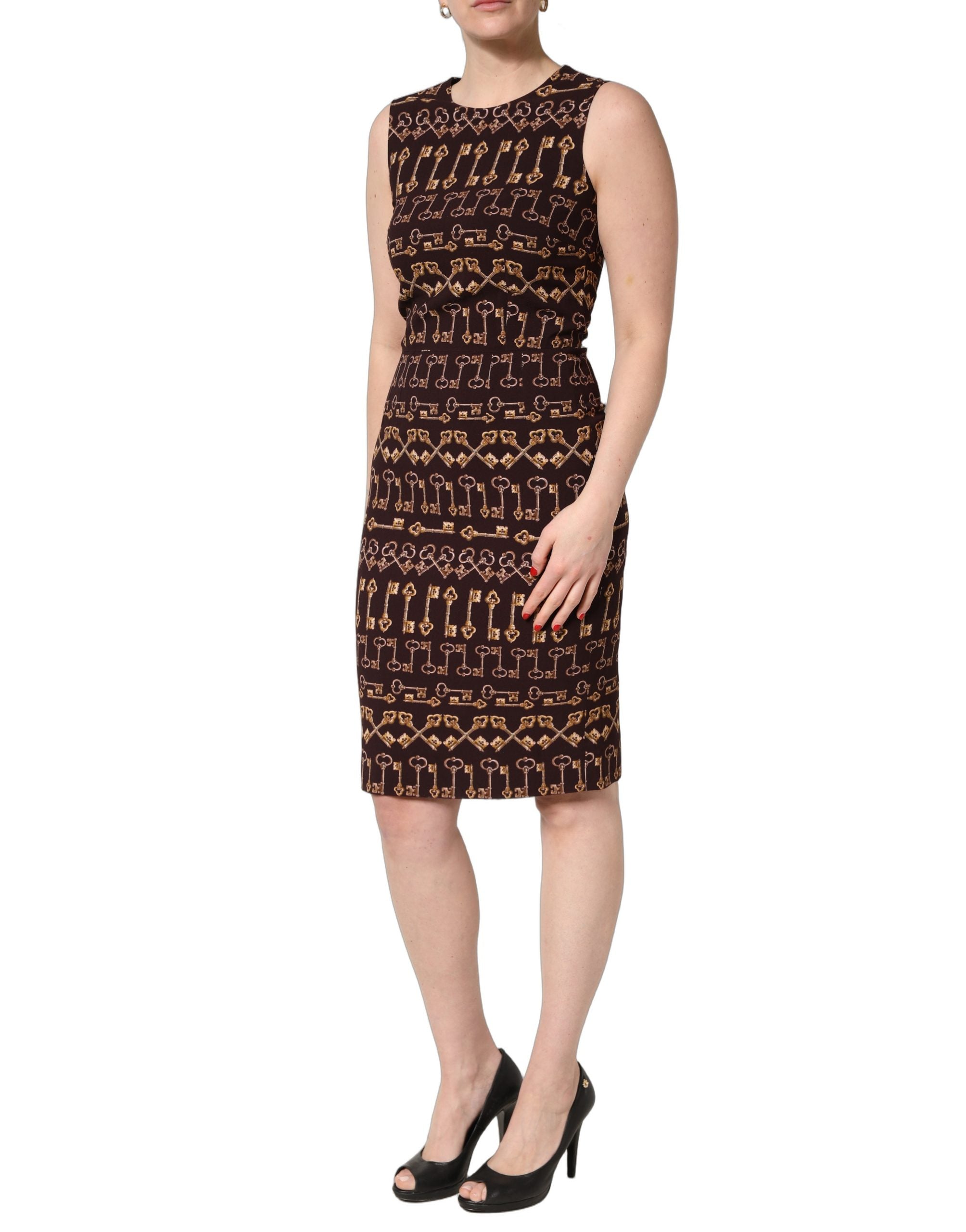 Dolce & Gabbana Brown Keys Fitted Sheath Knee Length Dress Dolce & Gabbana