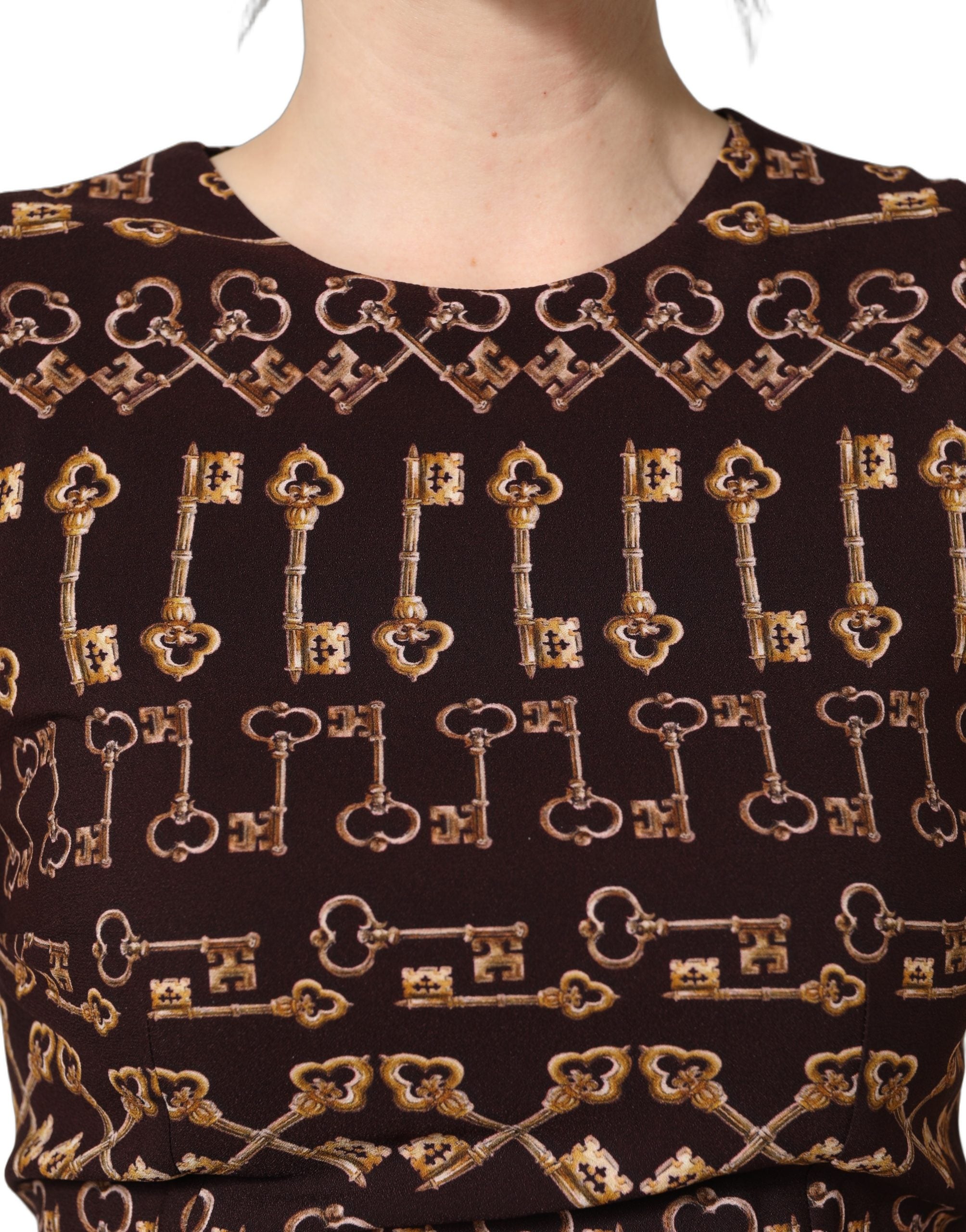 Dolce & Gabbana Brown Keys Fitted Sheath Knee Length Dress Dolce & Gabbana