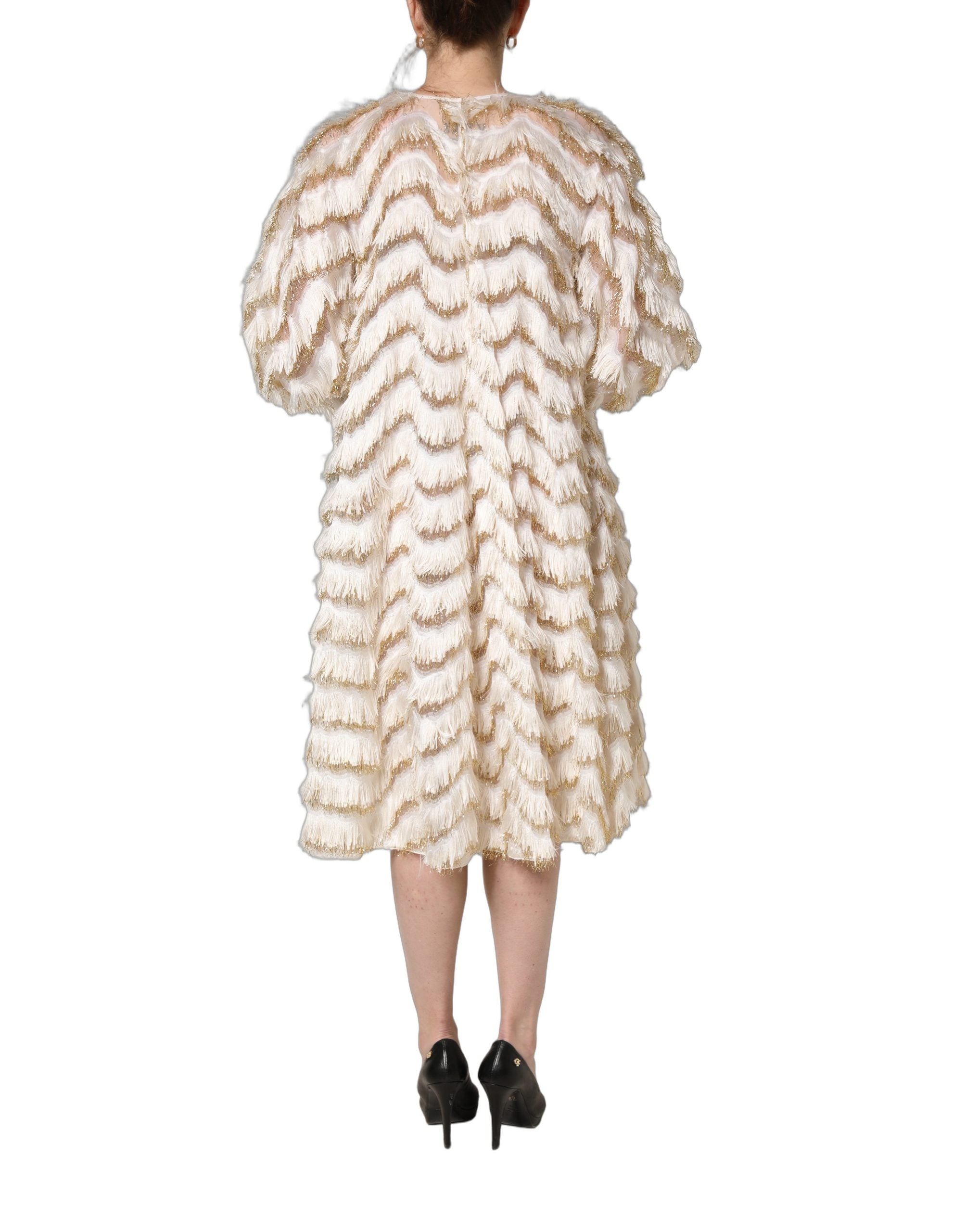 Dolce & Gabbana Ivory Fringe Layered Shift Midi Dress Dolce & Gabbana