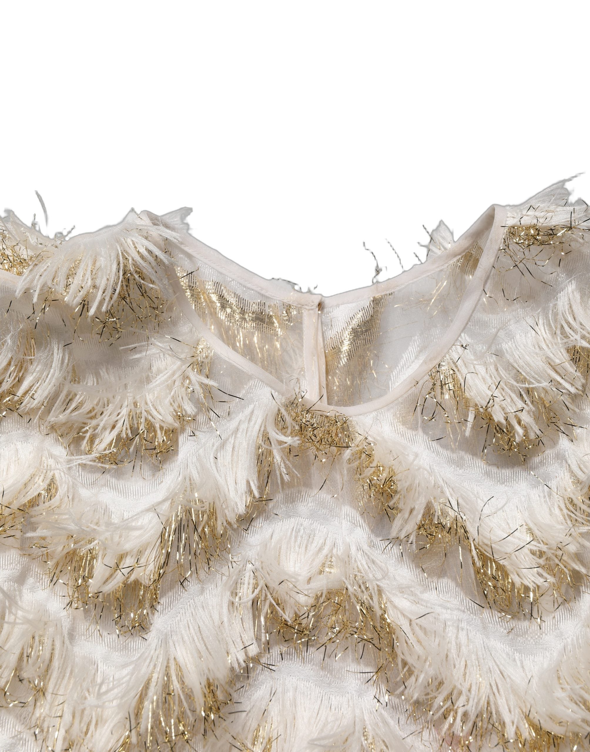 Dolce & Gabbana Ivory Fringe Layered Shift Midi Dress Dolce & Gabbana