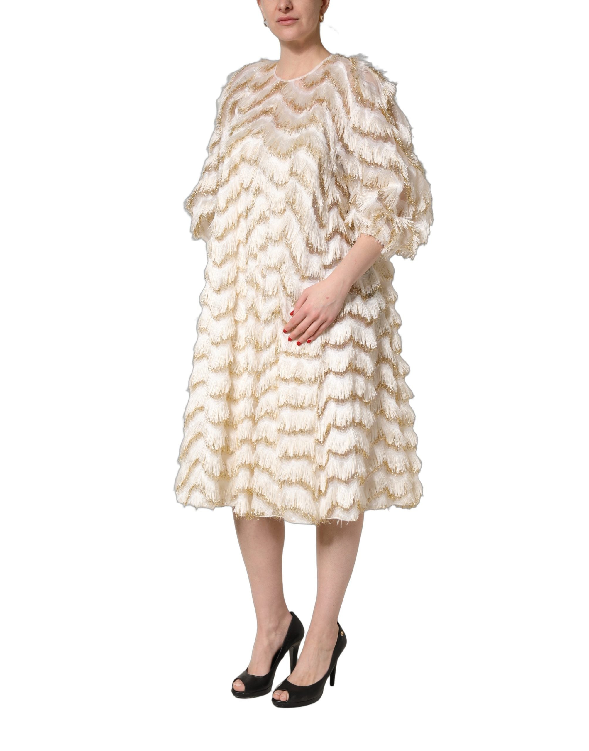 Dolce & Gabbana Ivory Fringe Layered Shift Midi Dress Dolce & Gabbana