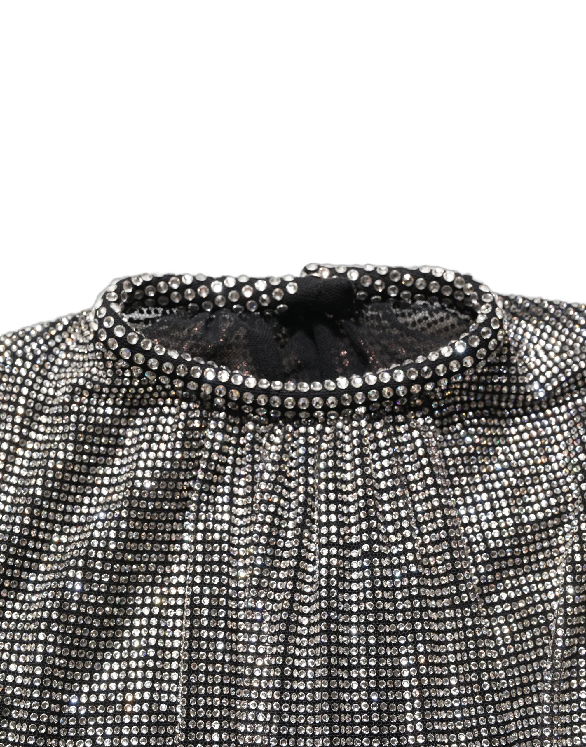 Dolce & Gabbana Silver Rhinestones Long Sleeves Bodysuit Mini Dress Dolce & Gabbana