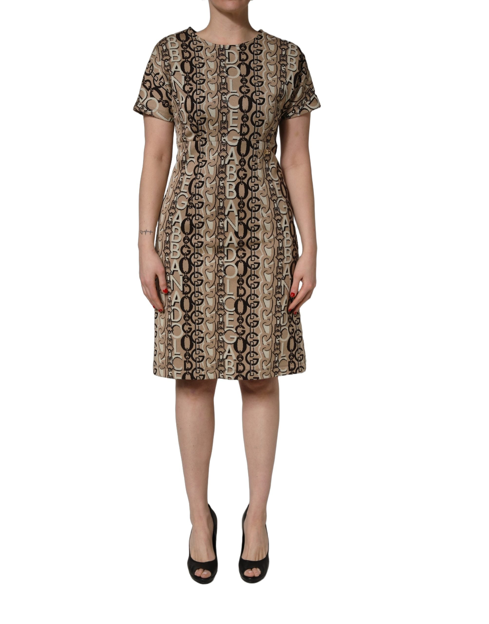 Dolce & Gabbana Brown DG Logo Chain Short-Sleeve Sheath Dress Dolce & Gabbana