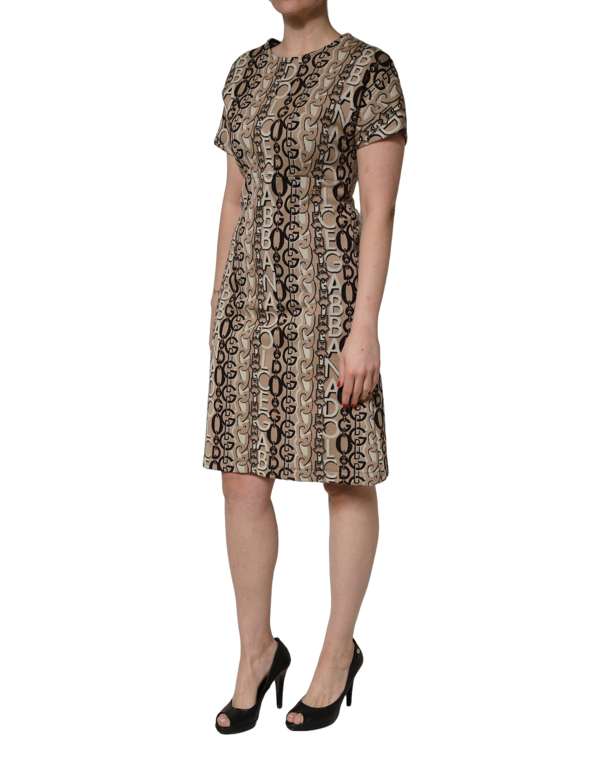 Dolce & Gabbana Brown DG Logo Chain Short-Sleeve Sheath Dress Dolce & Gabbana