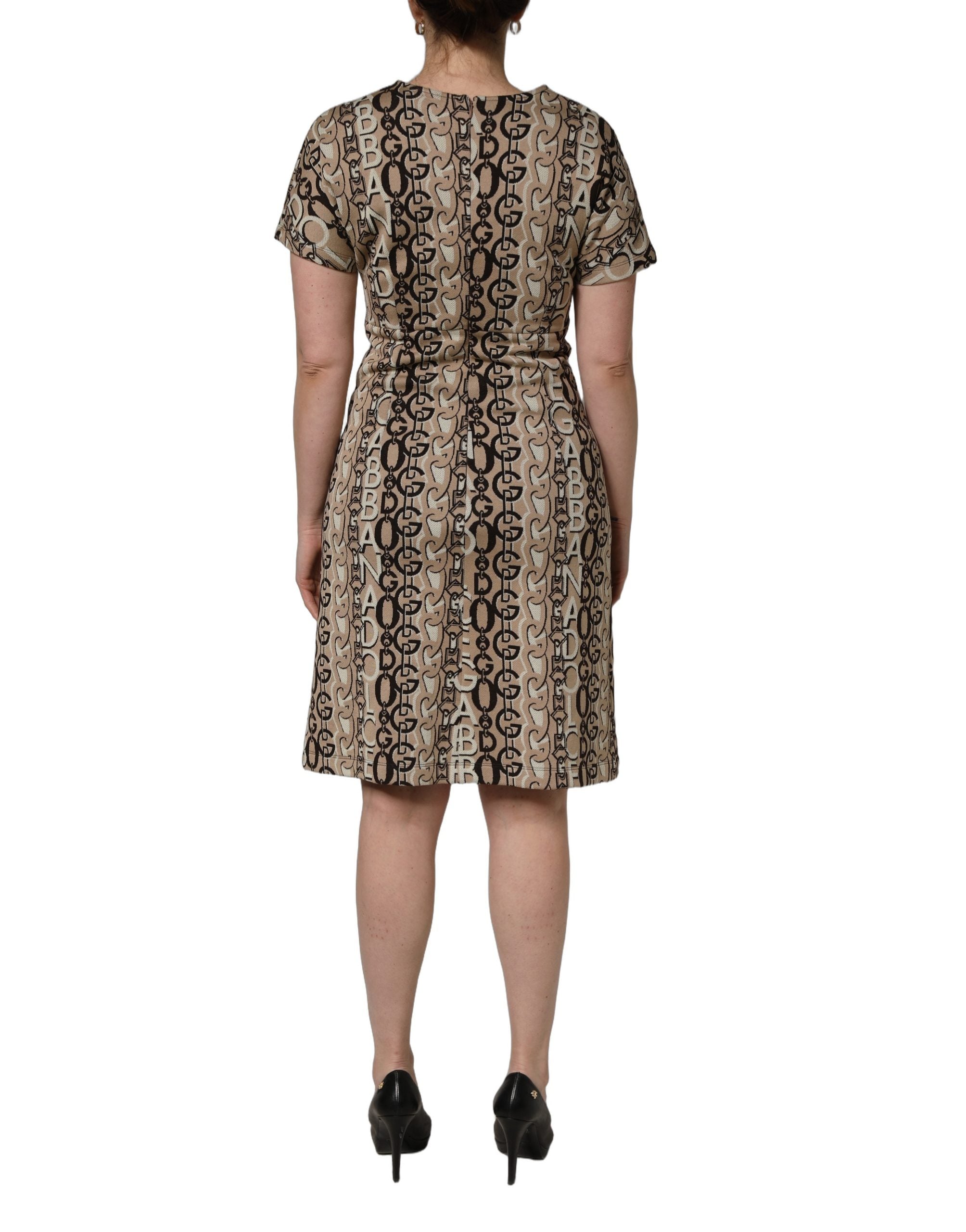 Dolce & Gabbana Brown DG Logo Chain Short-Sleeve Sheath Dress Dolce & Gabbana