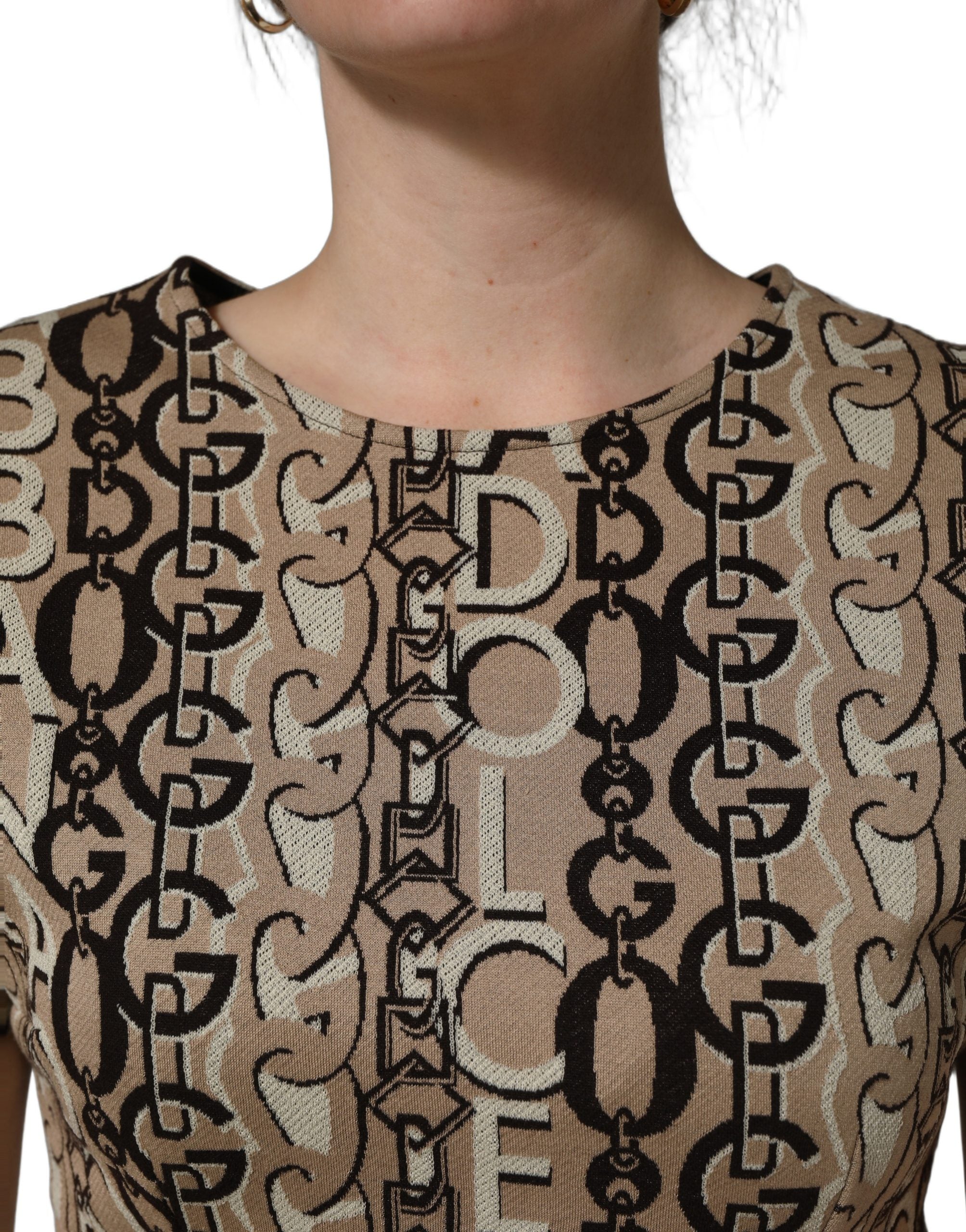 Dolce & Gabbana Brown DG Logo Chain Short-Sleeve Sheath Dress Dolce & Gabbana