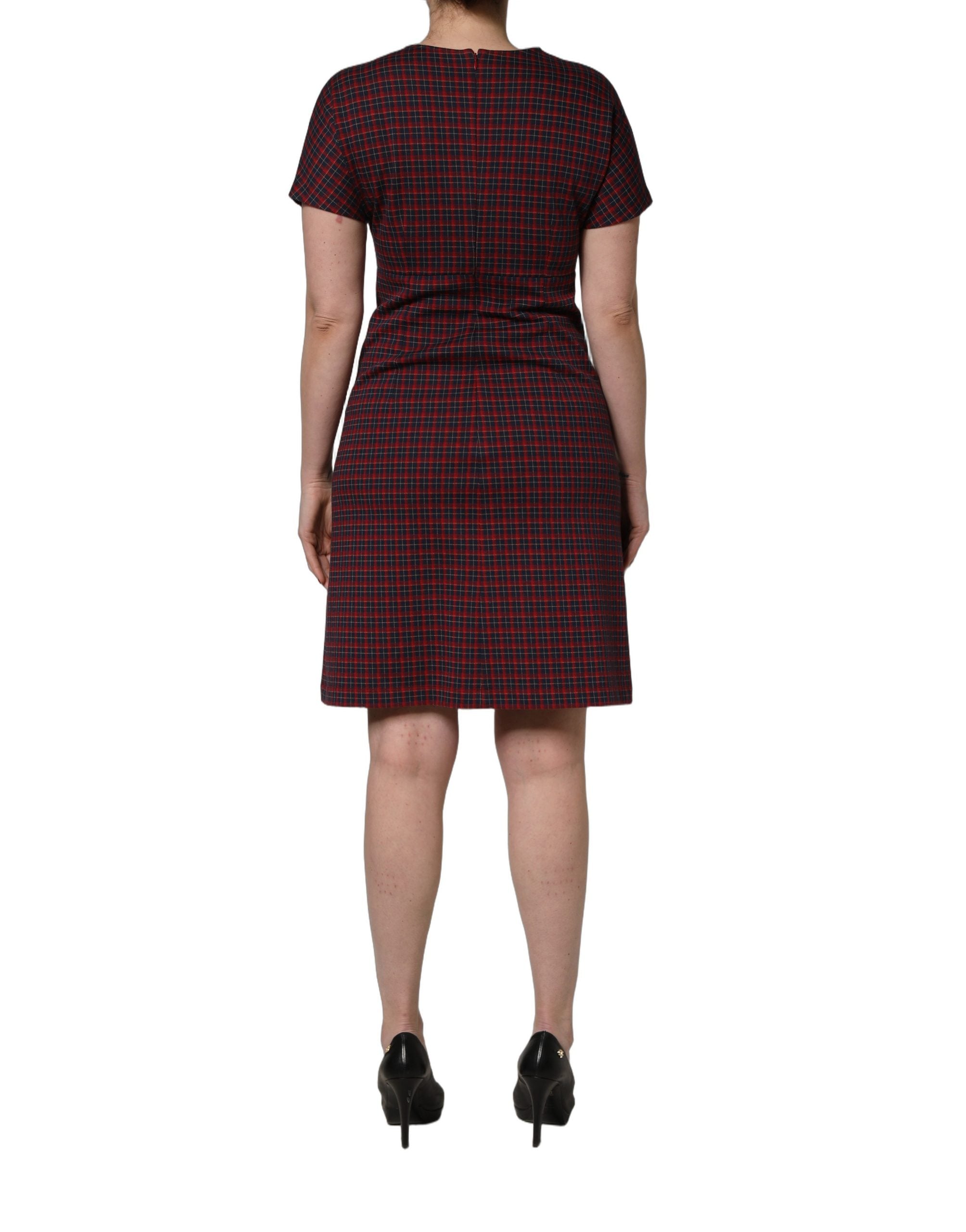 Dolce & Gabbana Red Black Checkered ShortSleeve Sheath Dress Dolce & Gabbana