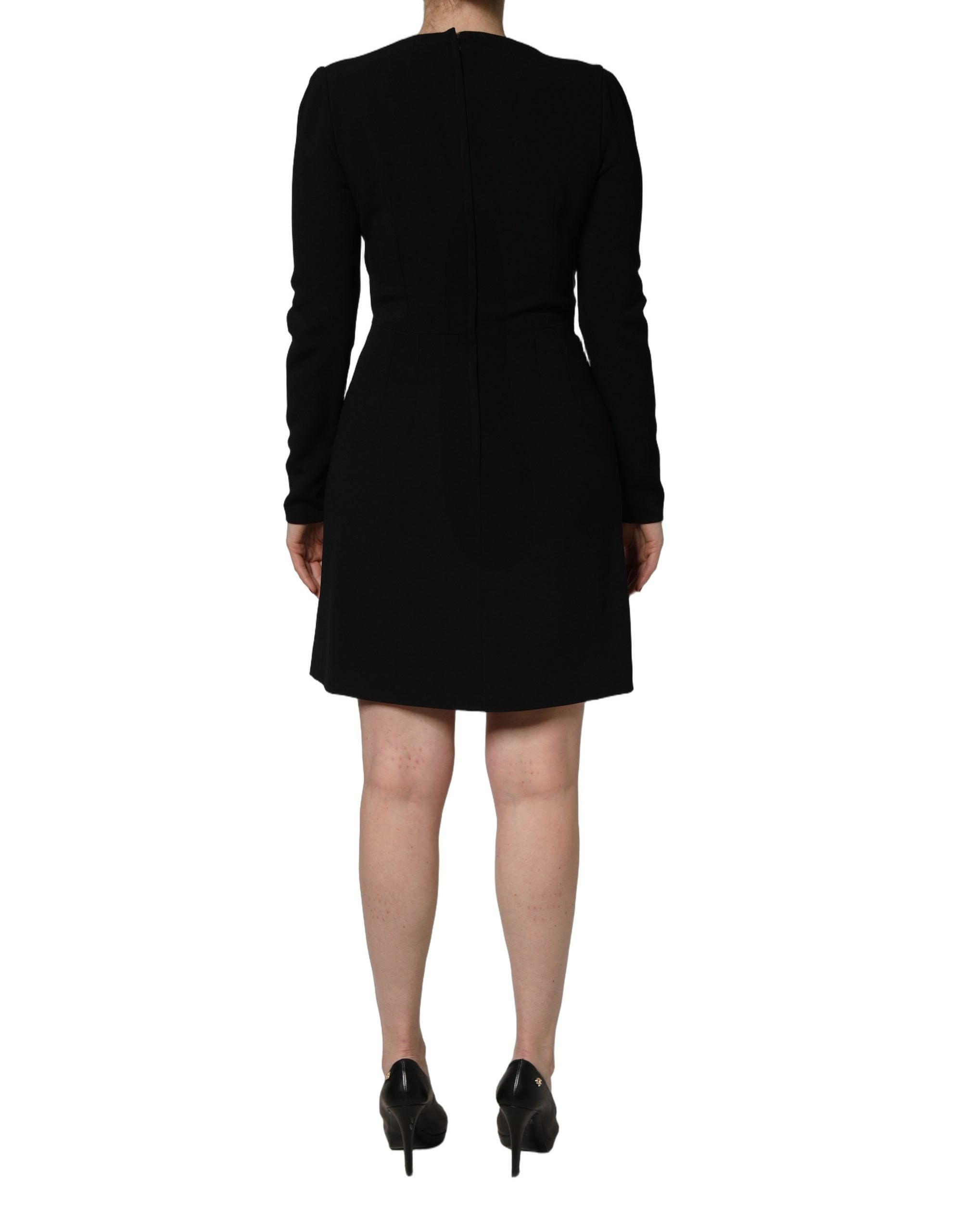 Roberto Cavalli Black Long Sleeves Scoop Neck Mini Dress Roberto Cavalli