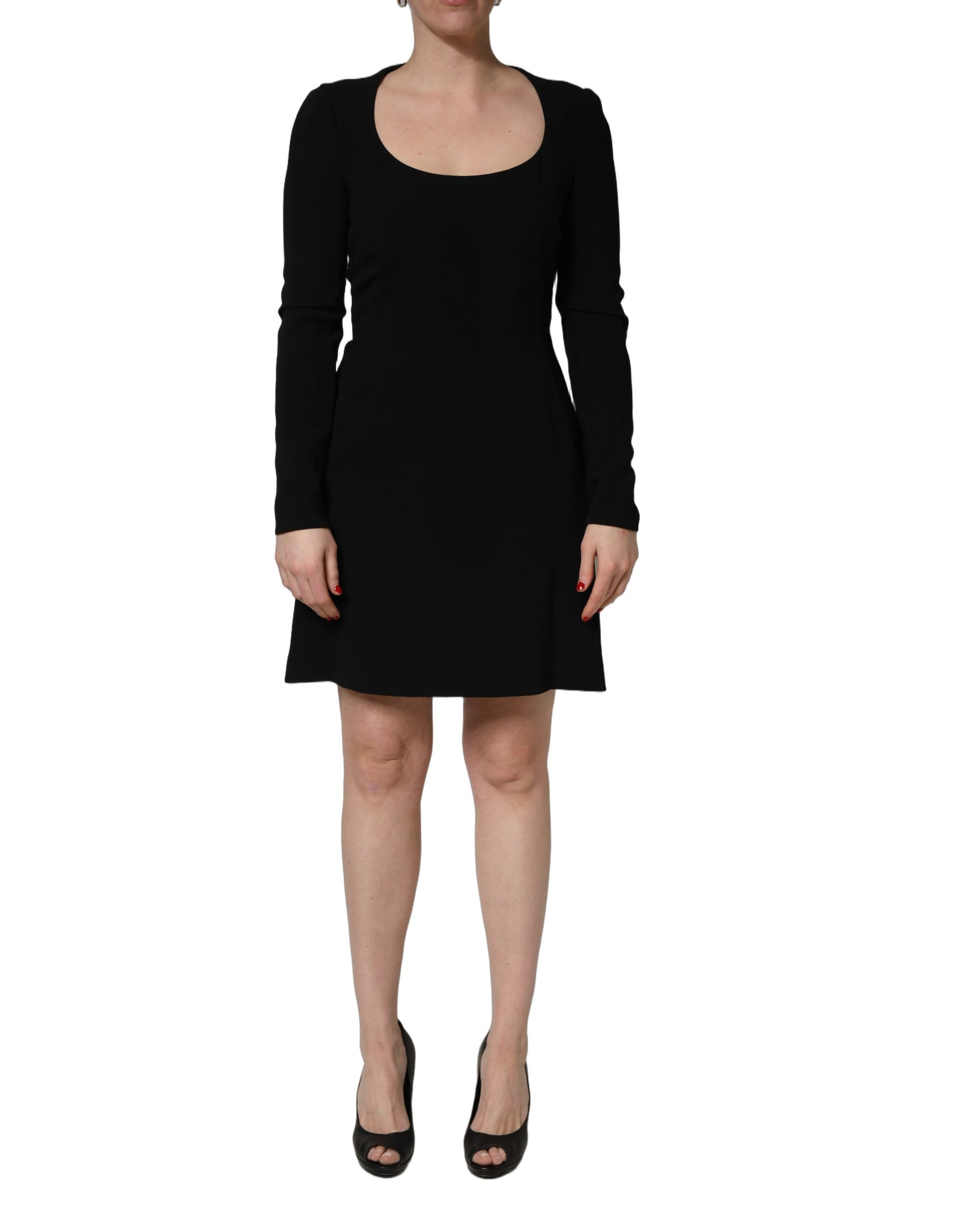 Roberto Cavalli Black Long Sleeves Scoop Neck Mini Dress Roberto Cavalli