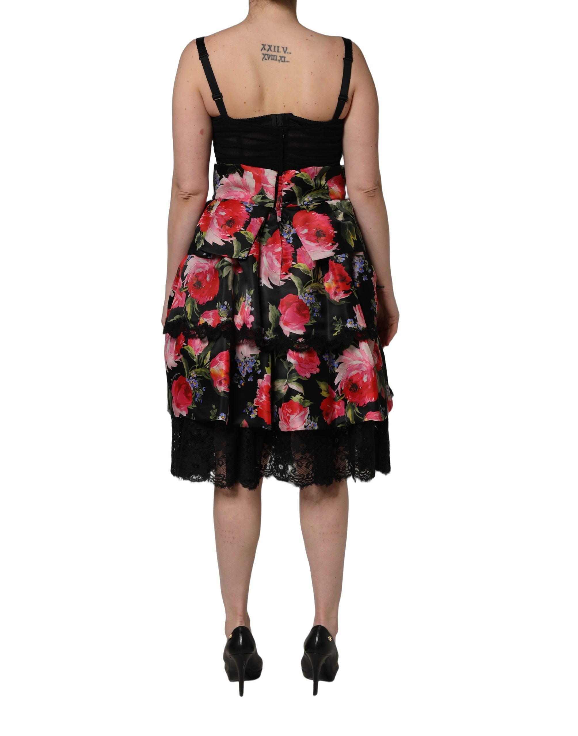 Dolce & Gabbana Black Sleeveless Bustier Floral Print Tiered Dress Dolce & Gabbana