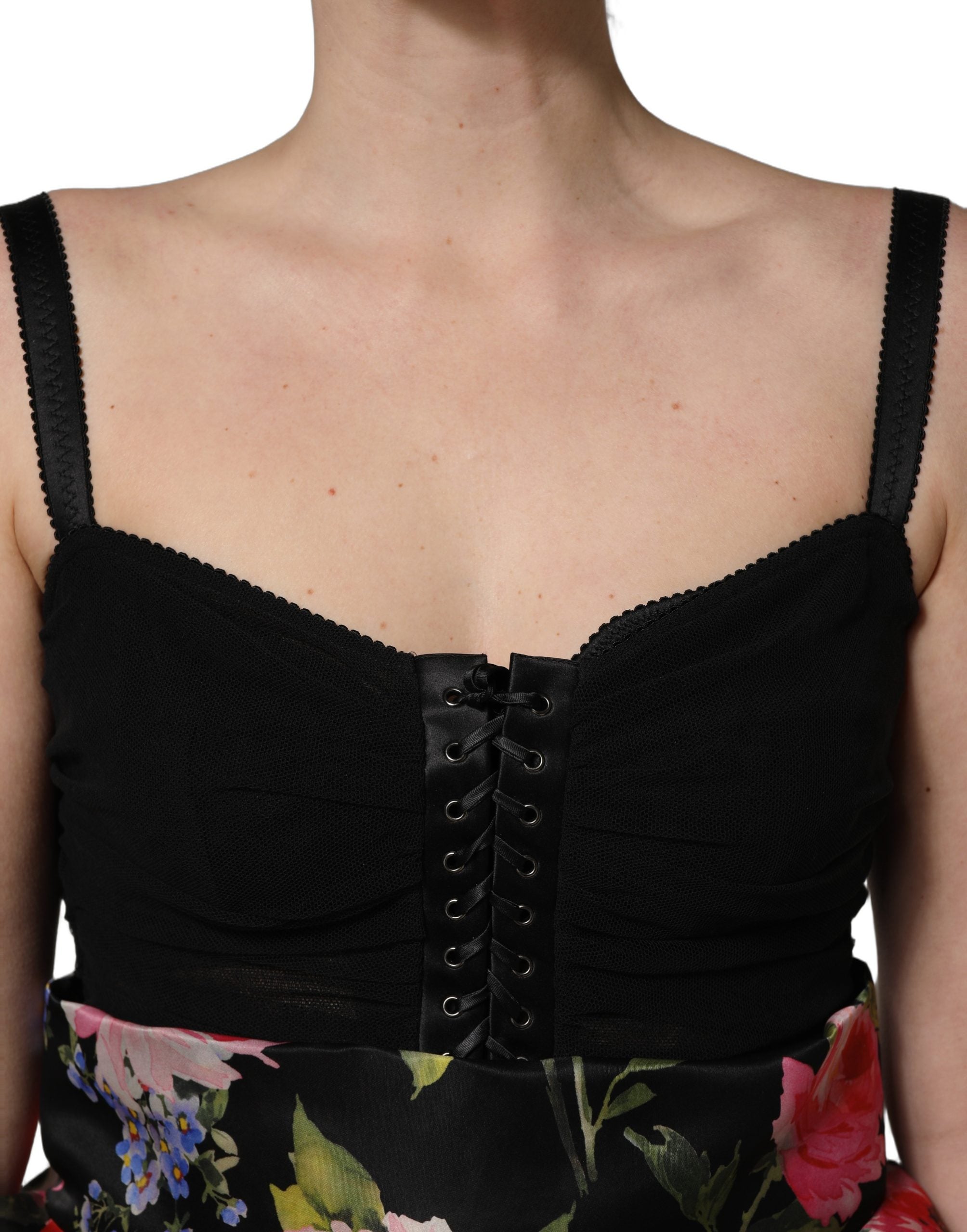 Dolce & Gabbana Black Sleeveless Bustier Floral Print Tiered Dress Dolce & Gabbana