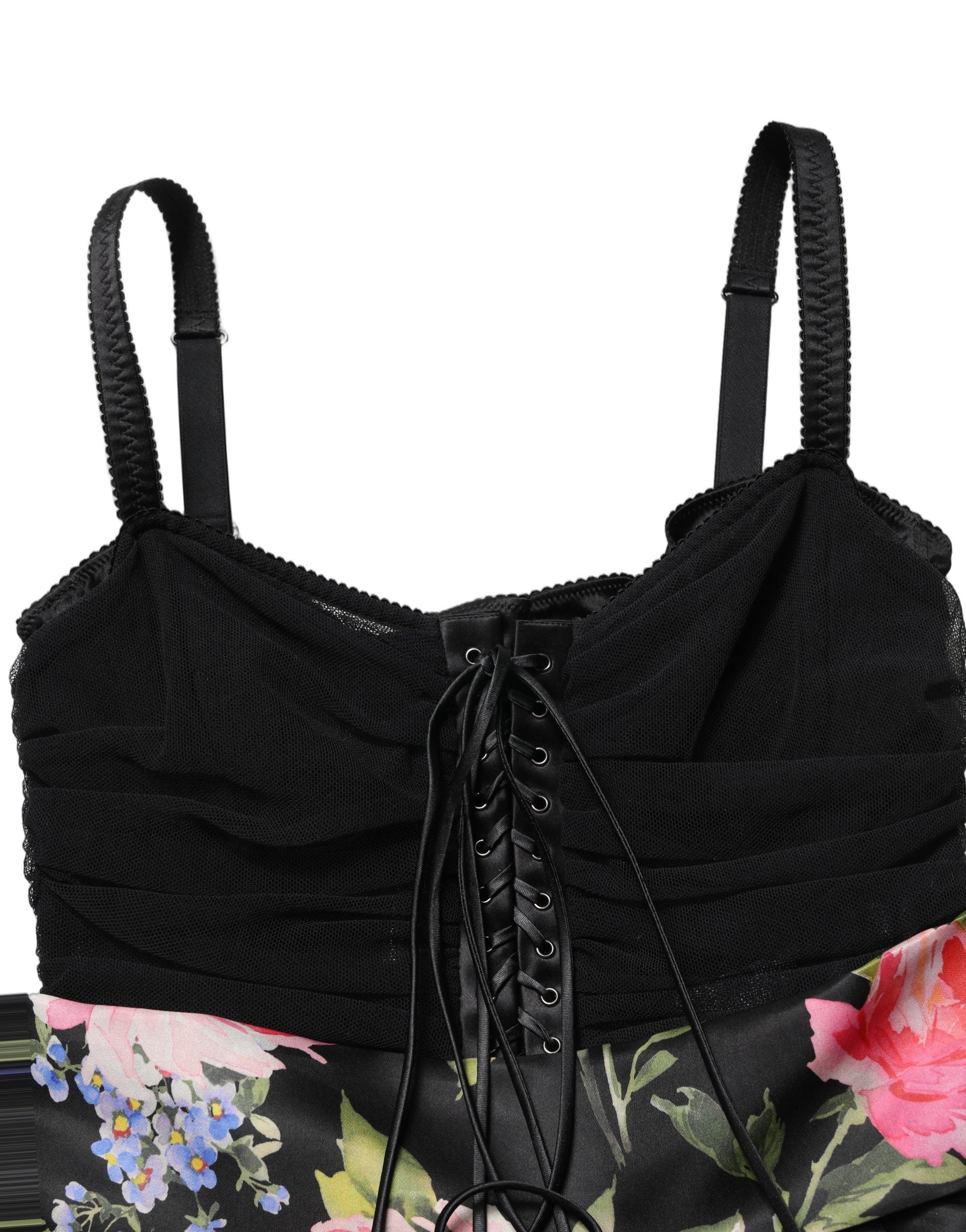 Dolce & Gabbana Black Sleeveless Bustier Floral Print Tiered Dress Dolce & Gabbana