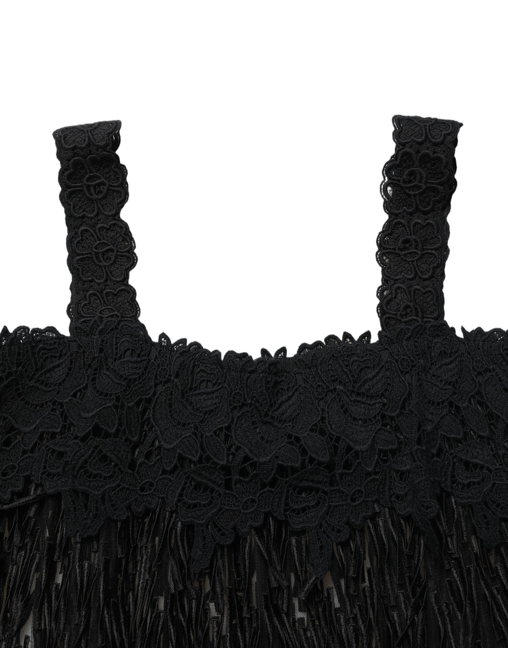 Dolce & Gabbana Black Viscose Fringed Sleeveless Mini Dress Dolce & Gabbana