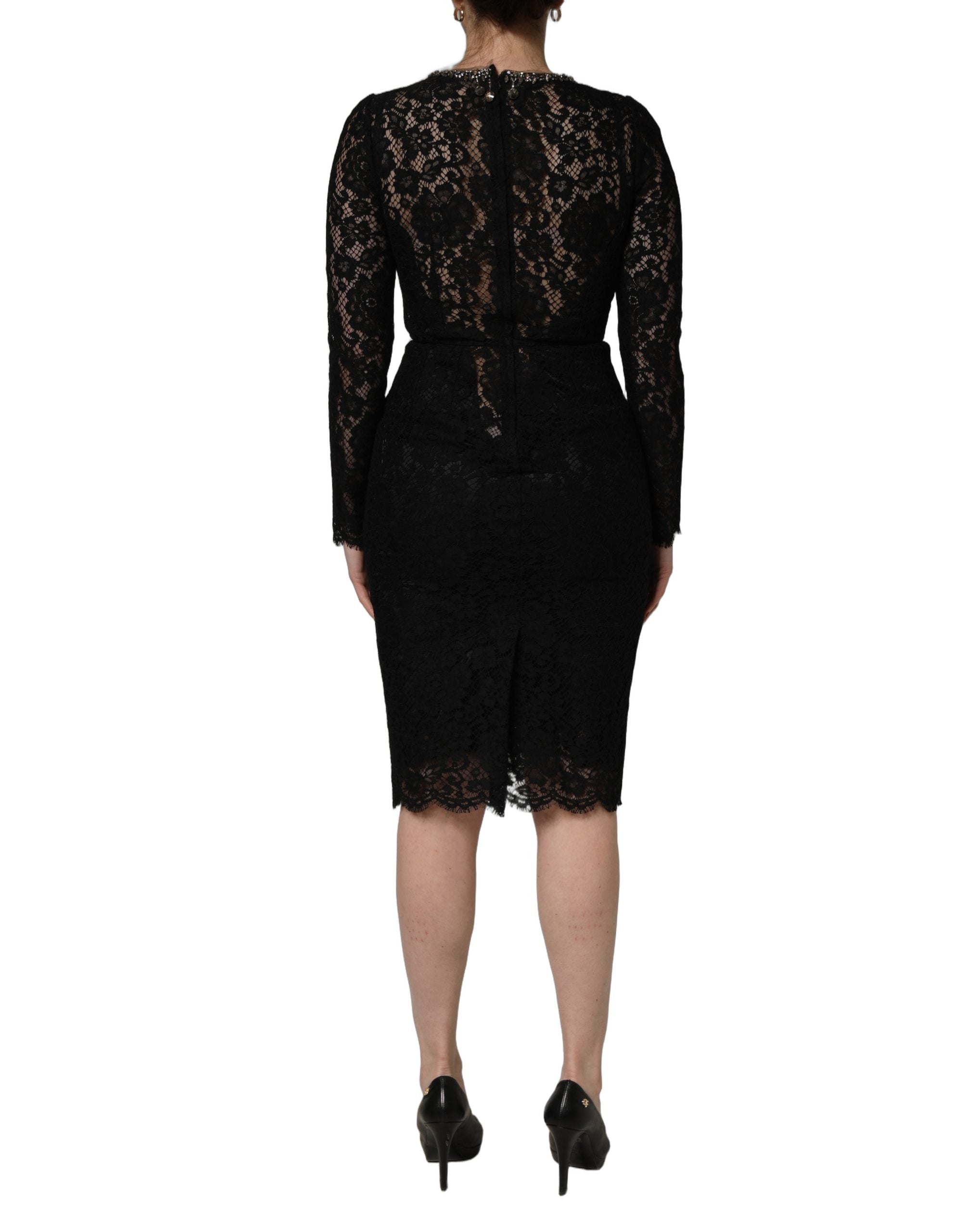 Dolce & Gabbana Black Crystal Embellished Sheath Midi Dress Dolce & Gabbana
