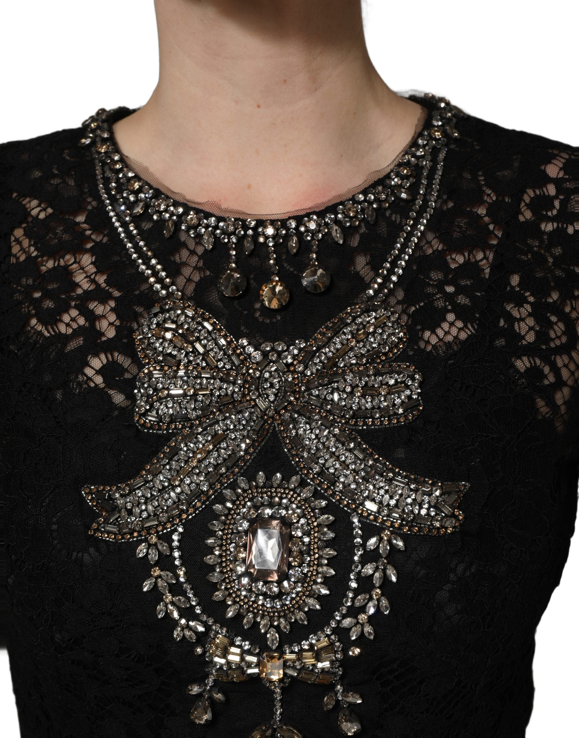 Dolce & Gabbana Black Crystal Embellished Sheath Midi Dress Dolce & Gabbana