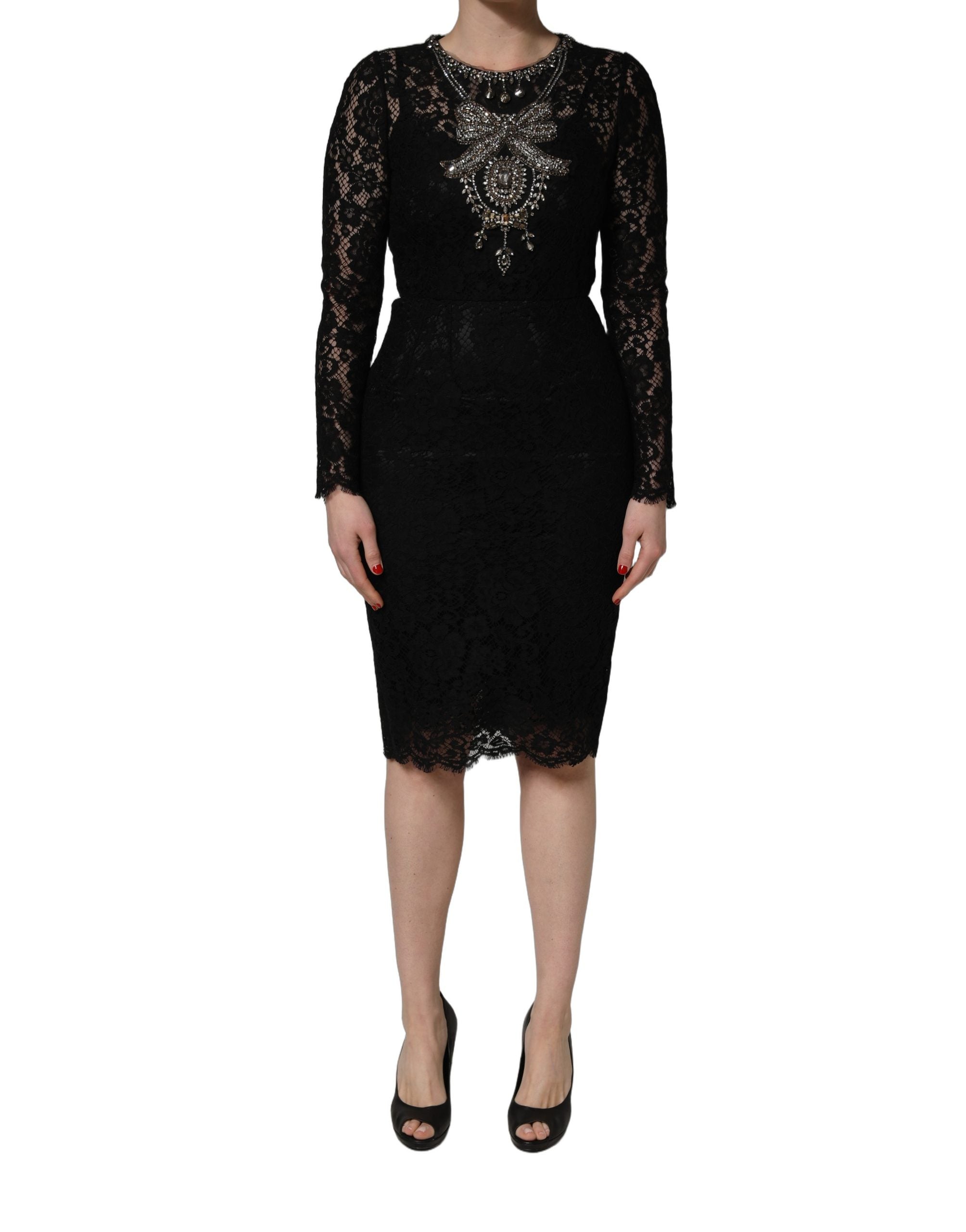 Dolce & Gabbana Black Crystal Embellished Sheath Midi Dress Dolce & Gabbana