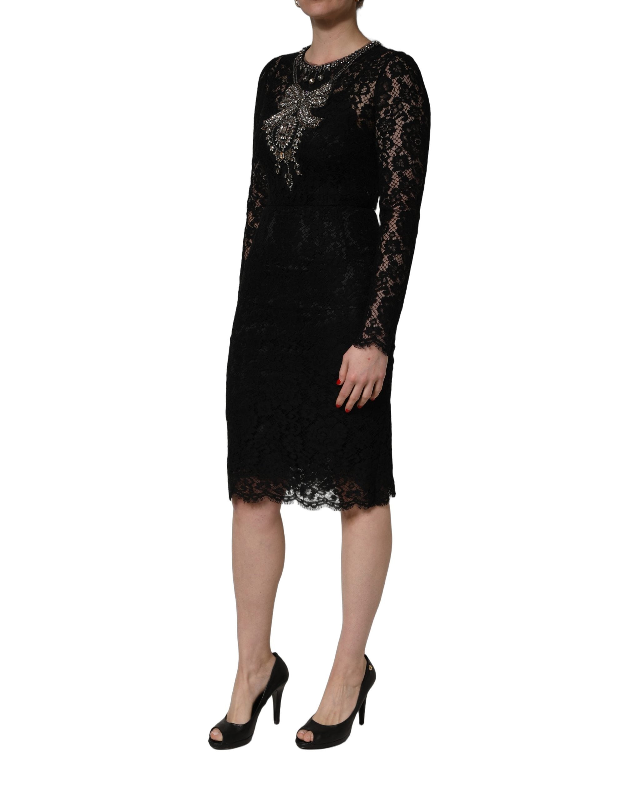 Dolce & Gabbana Black Crystal Embellished Sheath Midi Dress Dolce & Gabbana