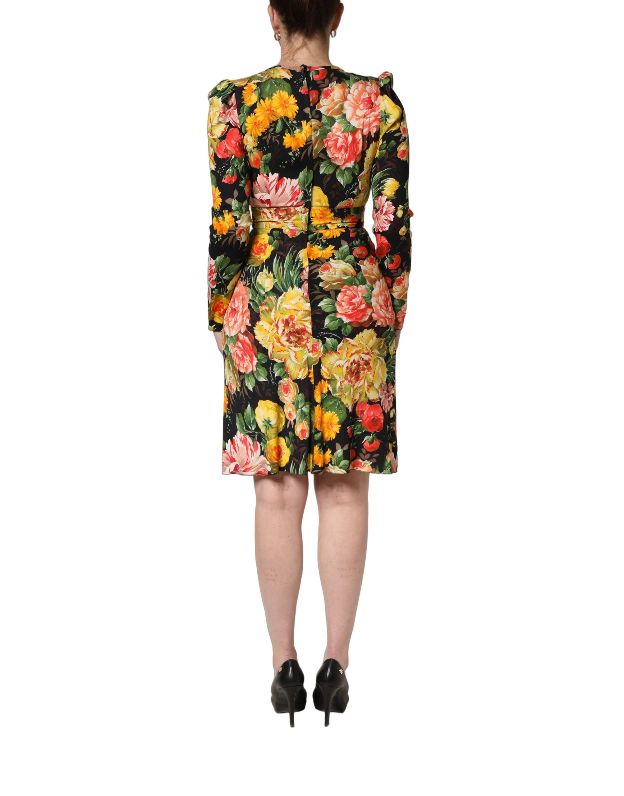 Dolce & Gabbana Multicolor Floral Print LongSleeve Midi Dress Dolce & Gabbana