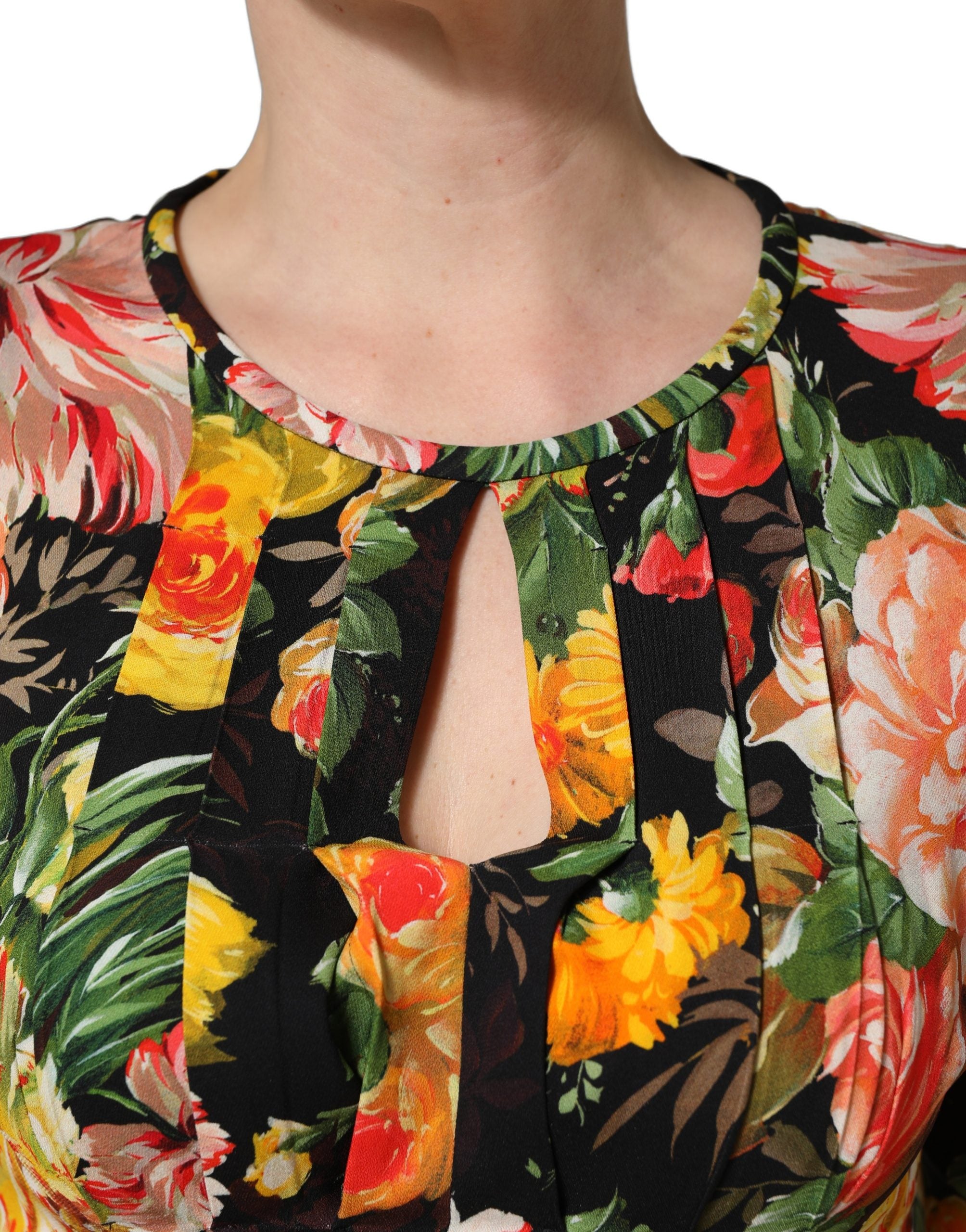 Dolce & Gabbana Multicolor Floral Print LongSleeve Midi Dress Dolce & Gabbana