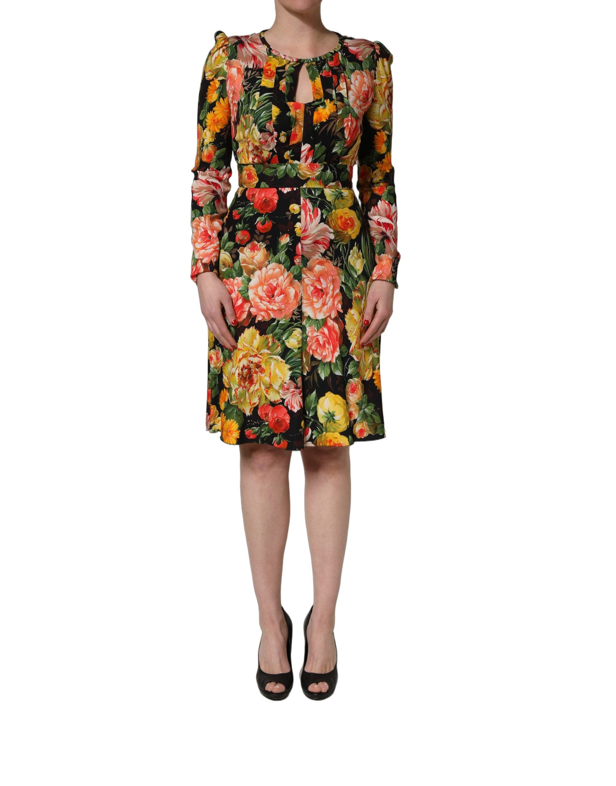Dolce & Gabbana Multicolor Floral Print LongSleeve Midi Dress Dolce & Gabbana