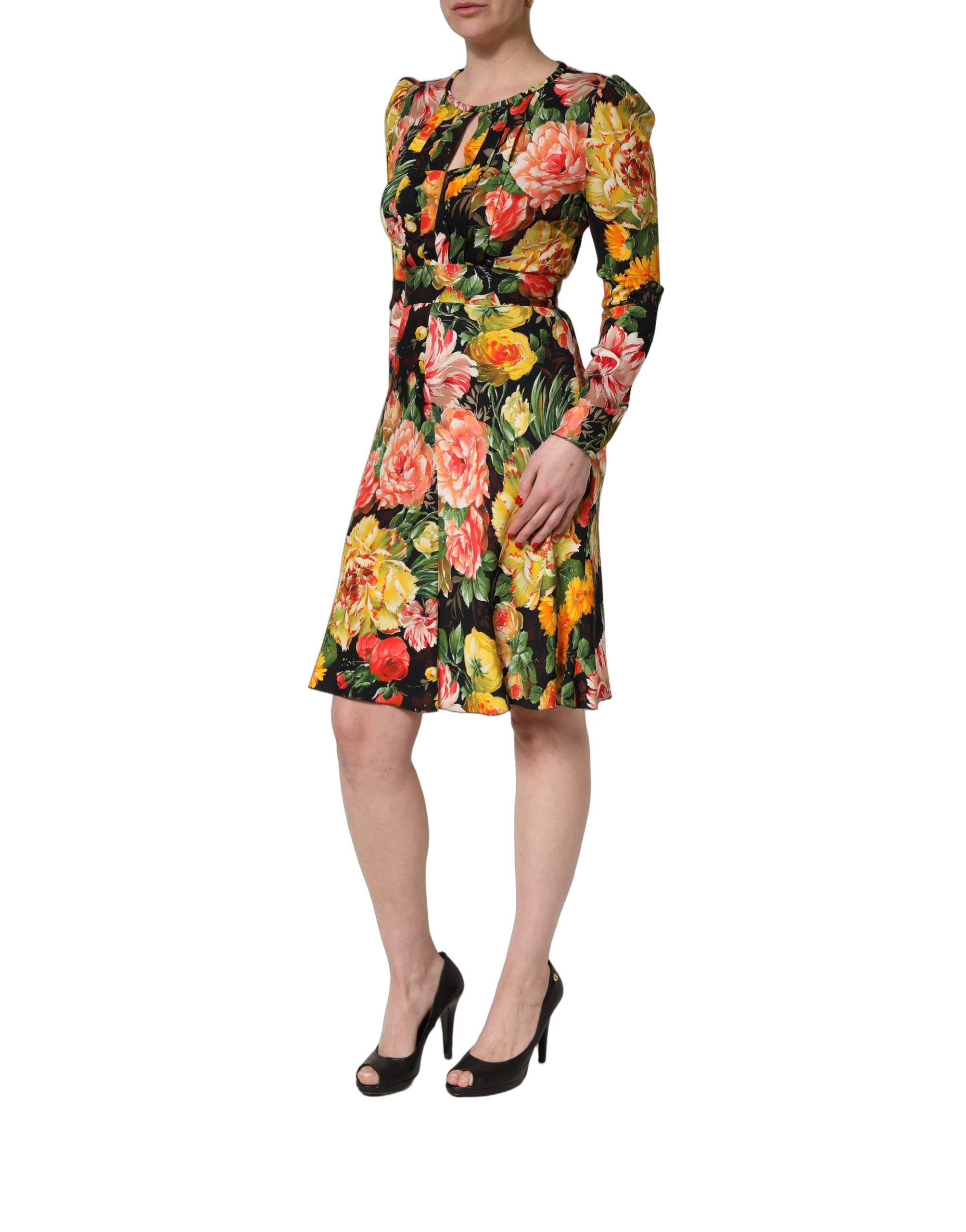 Dolce & Gabbana Multicolor Floral Print LongSleeve Midi Dress Dolce & Gabbana
