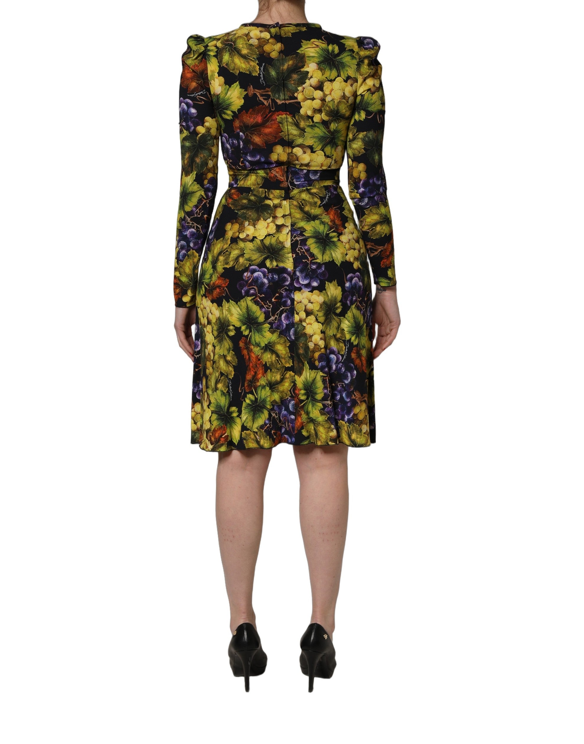 Dolce & Gabbana Multicolor Grape Print LongSleeve Midi Dress Dolce & Gabbana