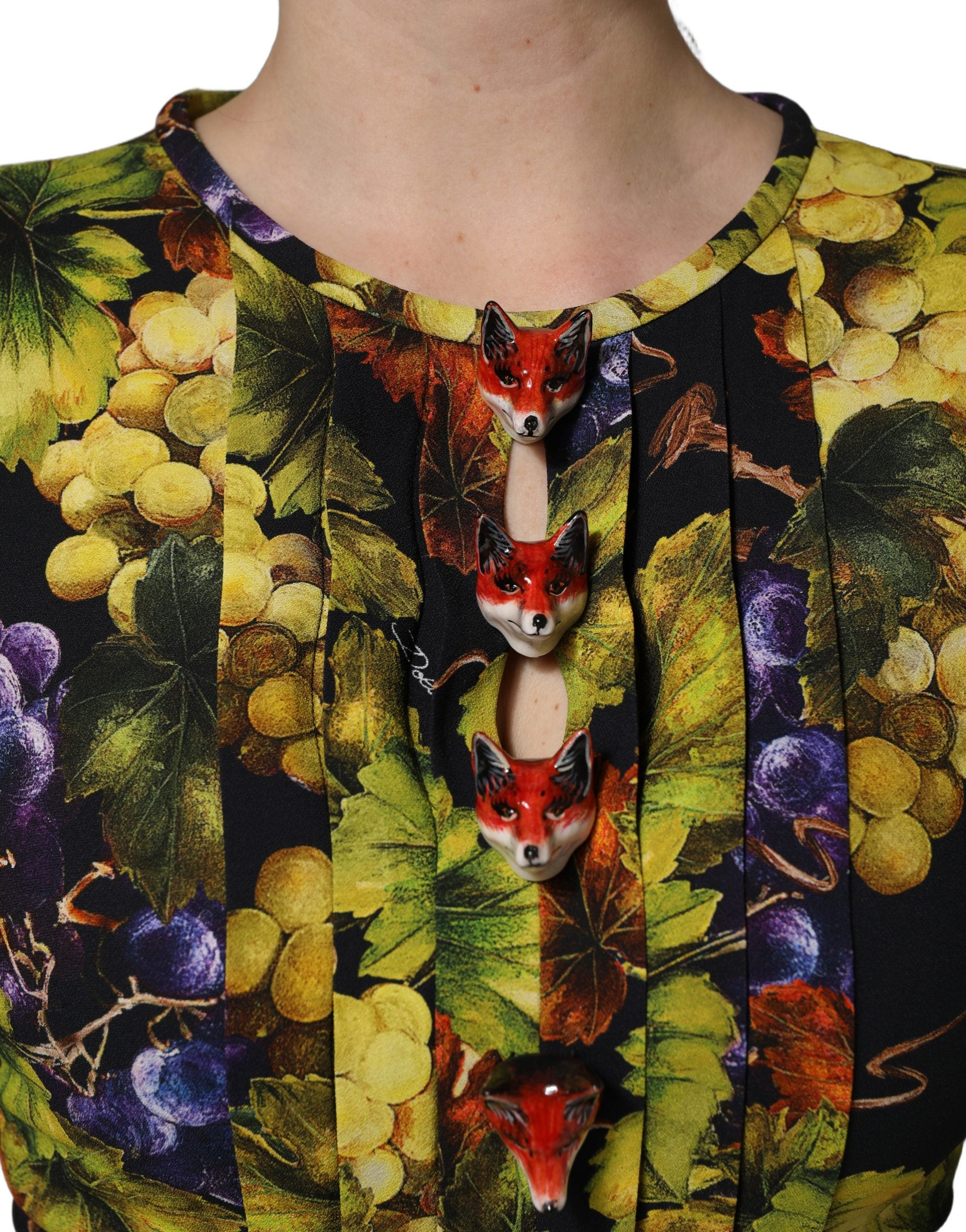 Dolce & Gabbana Multicolor Grape Print LongSleeve Midi Dress Dolce & Gabbana