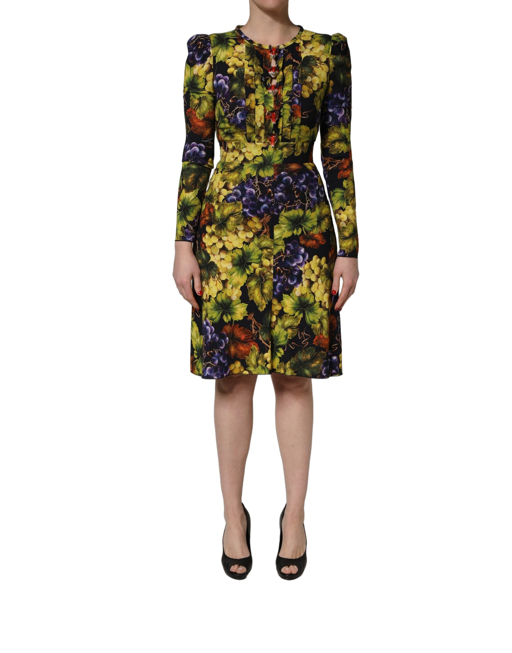 Dolce & Gabbana Multicolor Grape Print LongSleeve Midi Dress Dolce & Gabbana