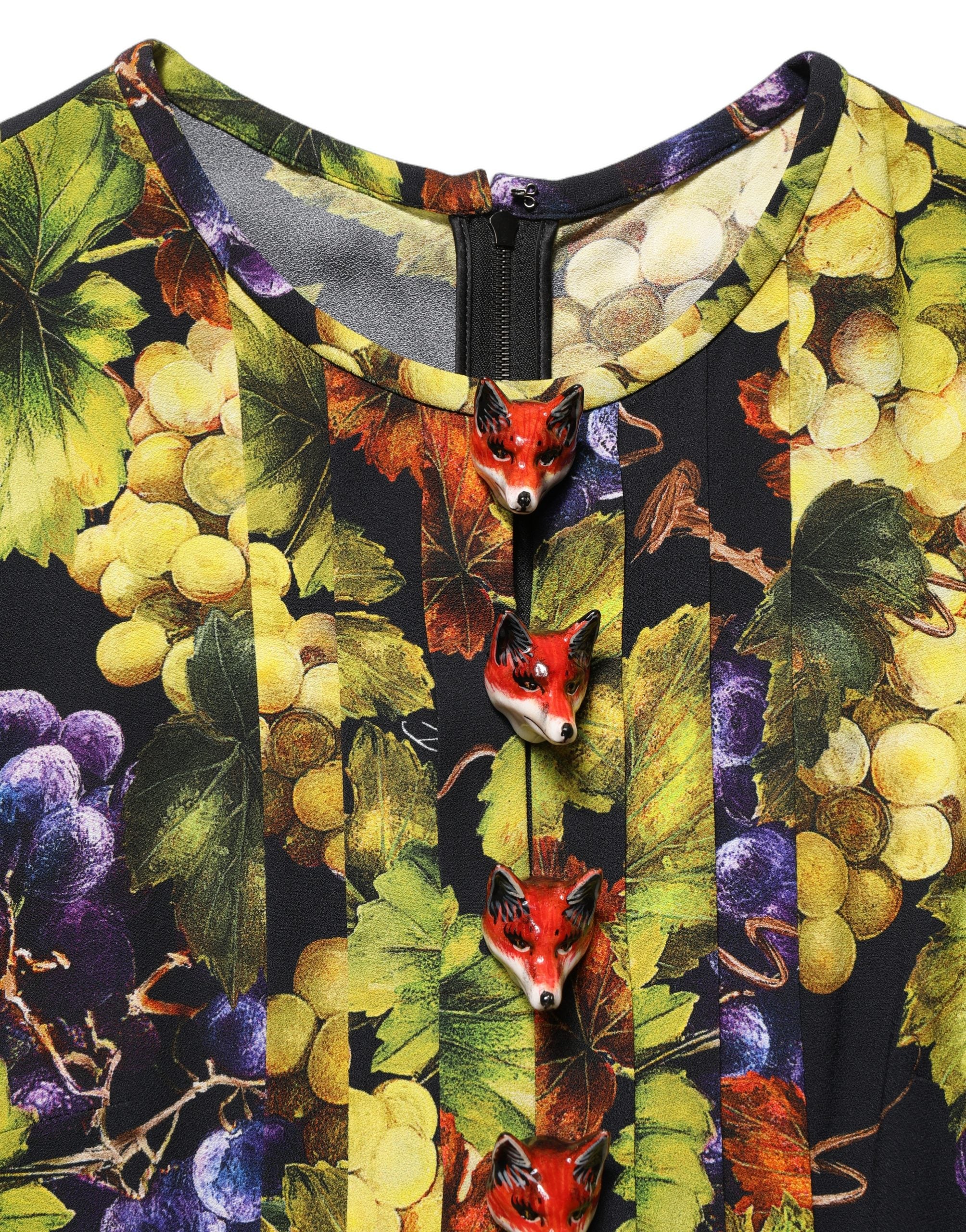 Dolce & Gabbana Multicolor Grape Print LongSleeve Midi Dress Dolce & Gabbana