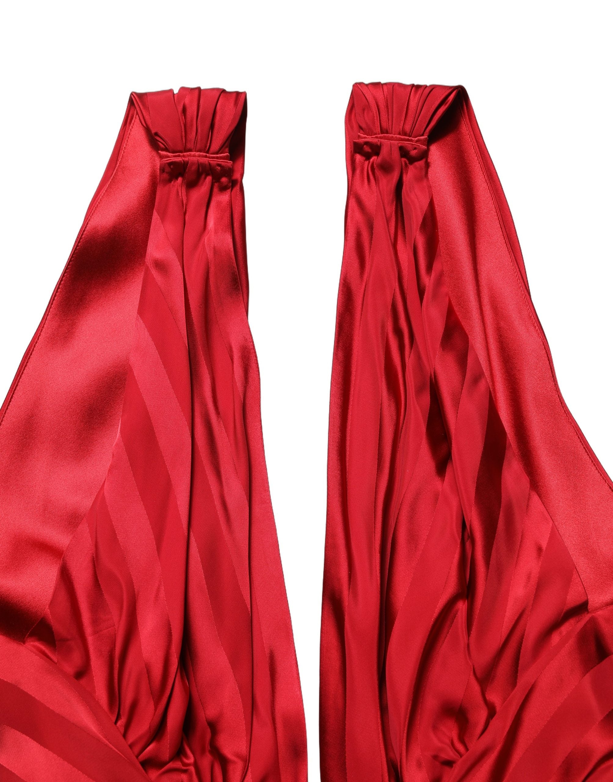 Dolce & Gabbana Red Plunging HalterNeck Draped Jumpsuit Dress Dolce & Gabbana