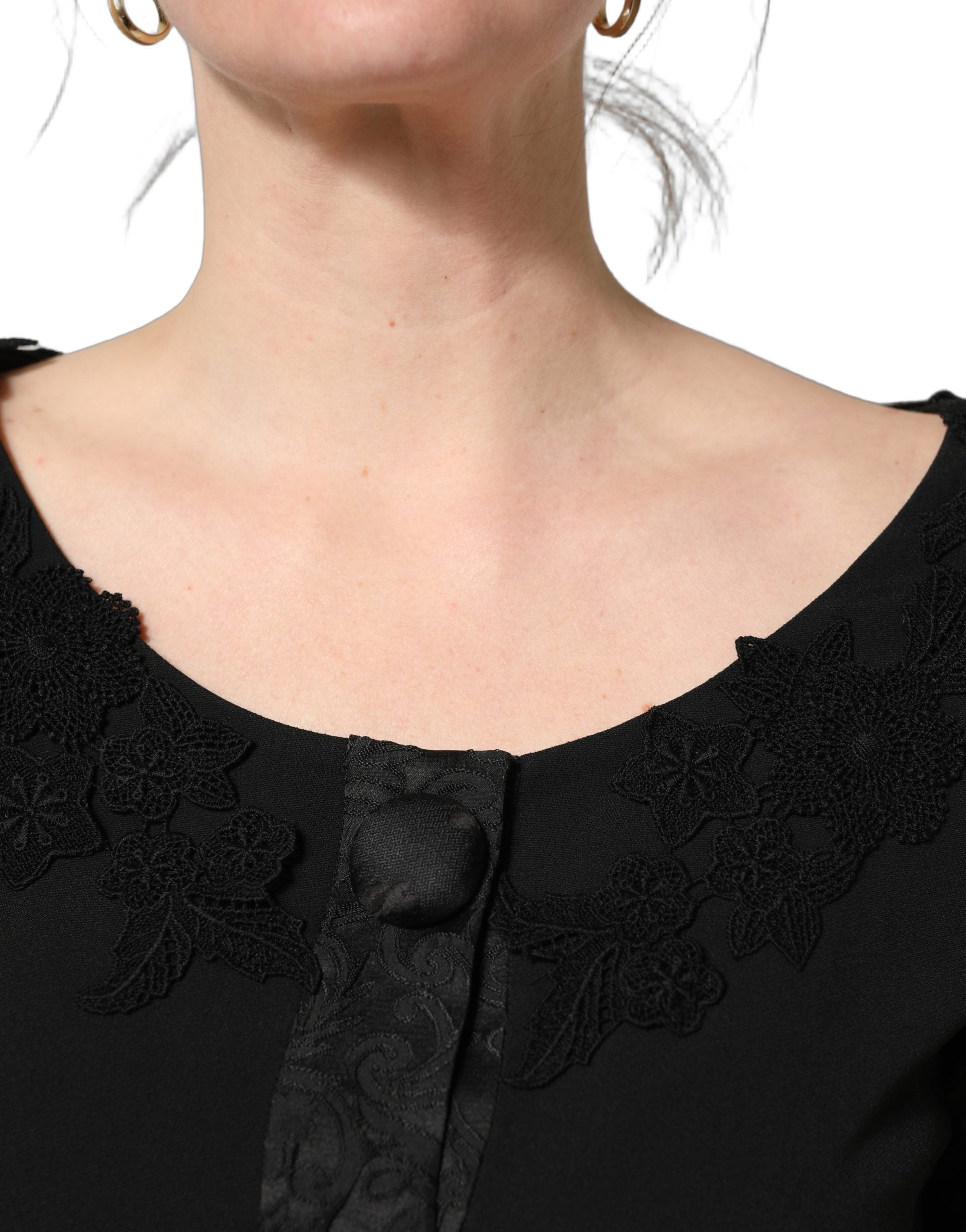 Dolce & Gabbana Black Button Fastening Lace Trimmed Blazer Jacket Dolce & Gabbana