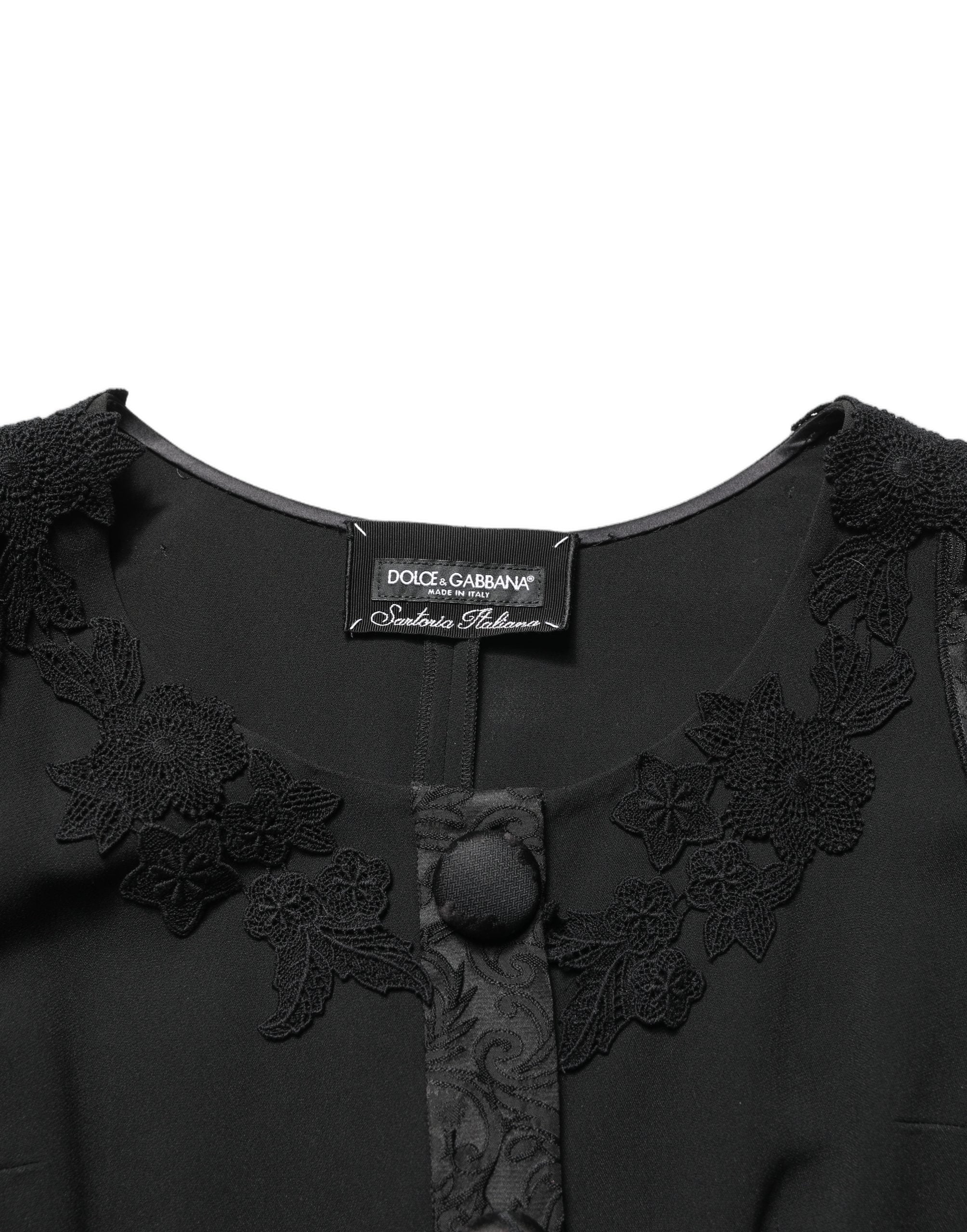 Dolce & Gabbana Black Button Fastening Lace Trimmed Blazer Jacket Dolce & Gabbana