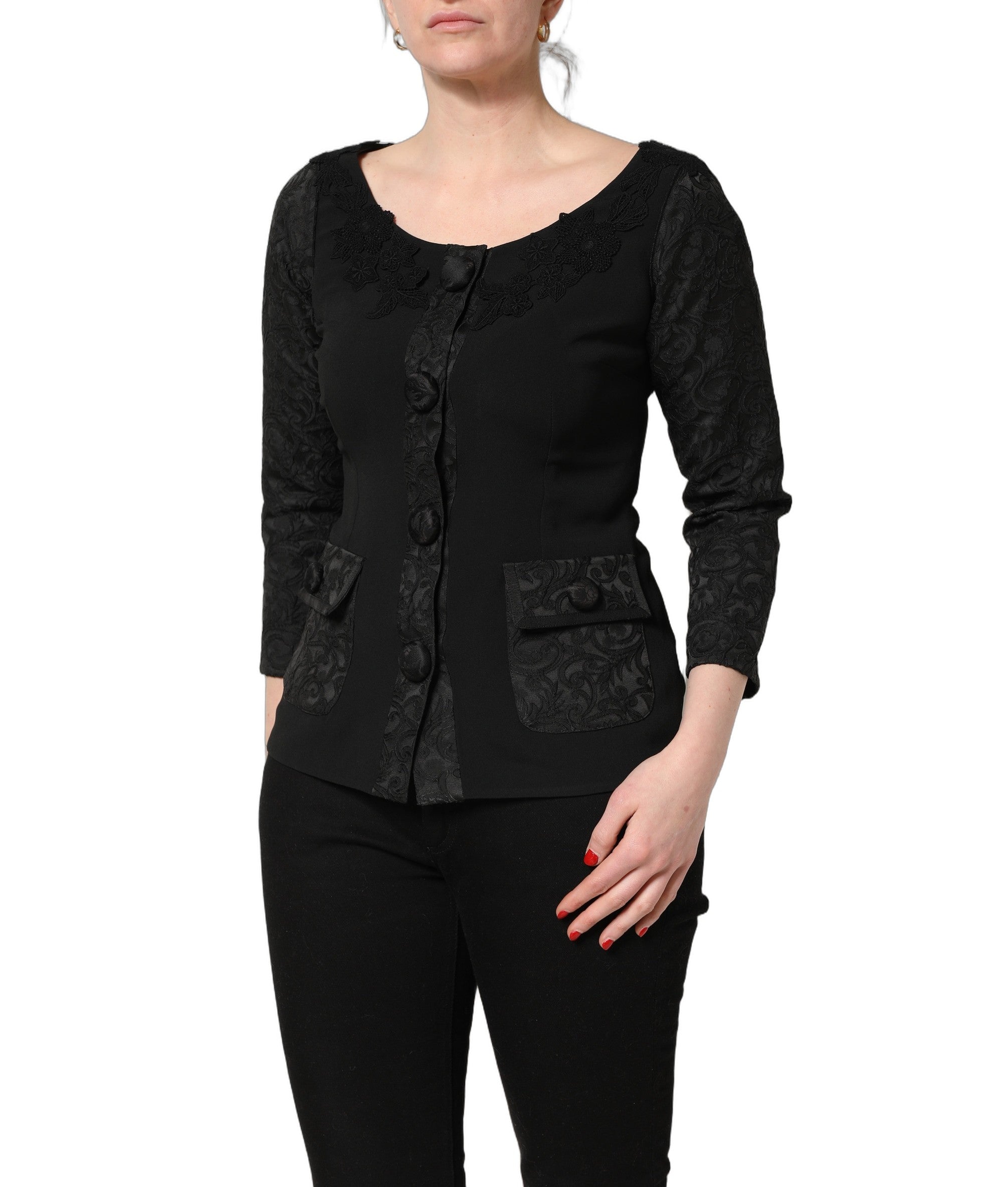Dolce & Gabbana Black Button Fastening Lace Trimmed Blazer Jacket Dolce & Gabbana