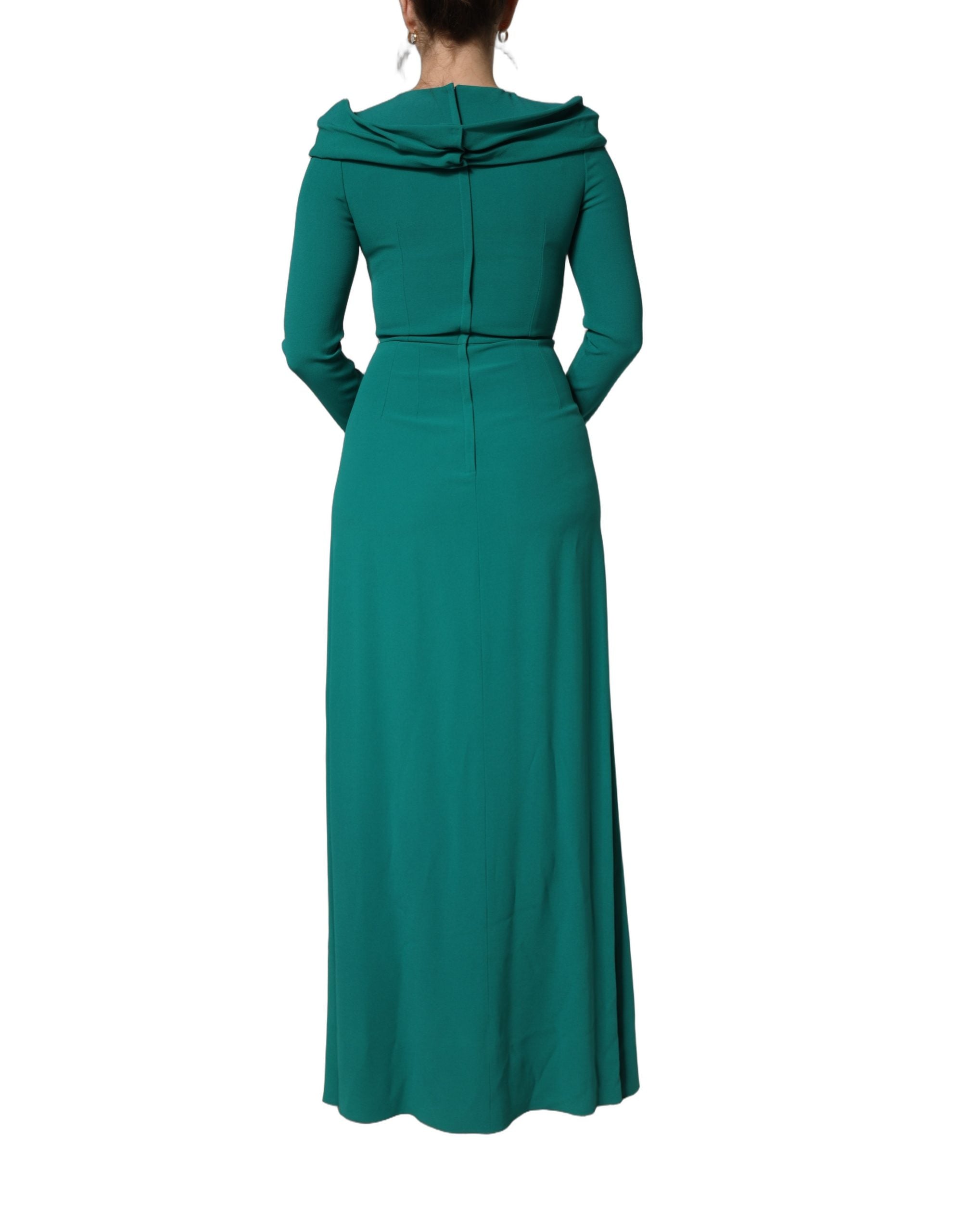 Dolce & Gabbana Green Round Neck Long Sleeves Gown Dress Dolce & Gabbana