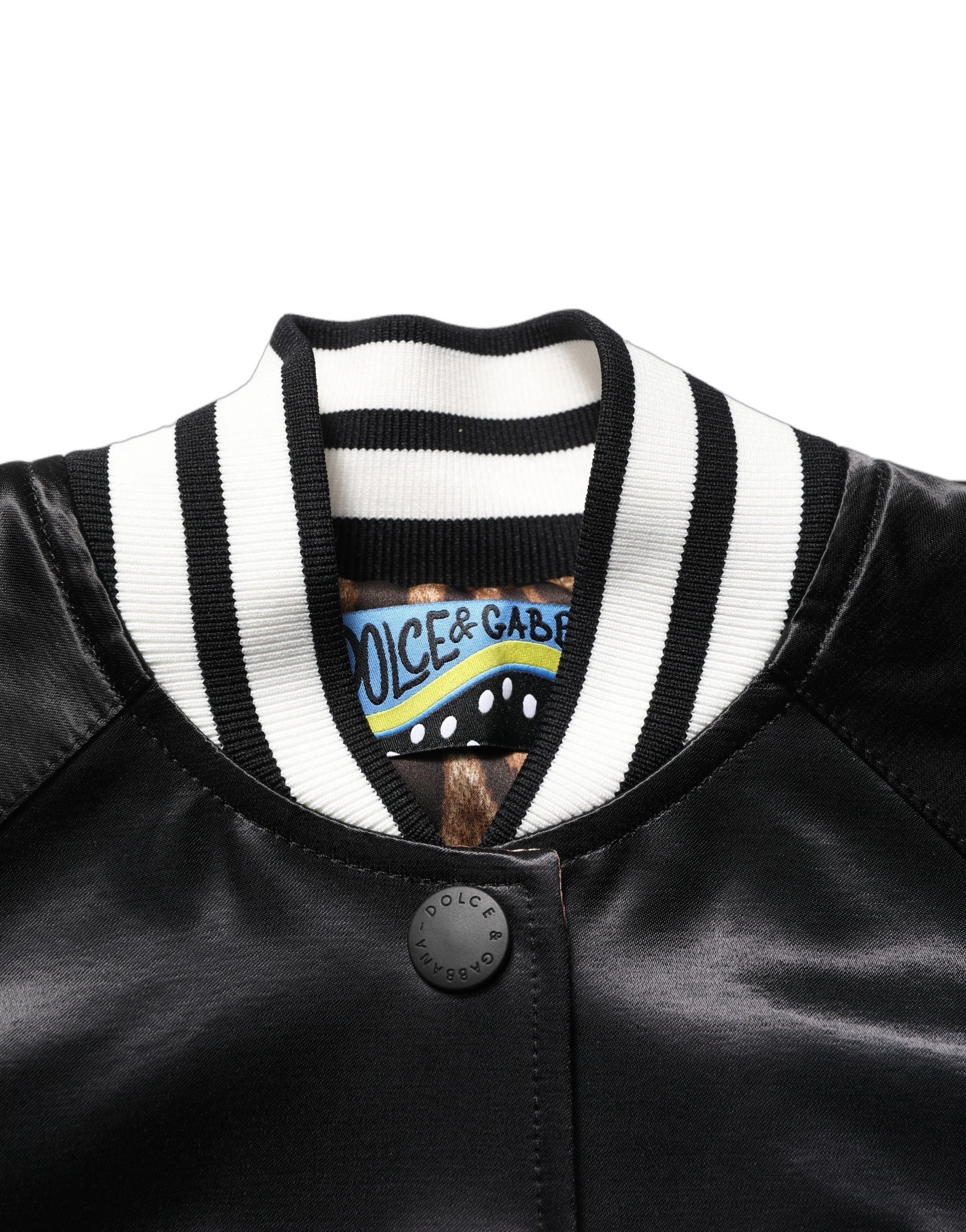 Dolce & Gabbana Black Satin Floral Embroidery Bomber Jacket Dolce & Gabbana