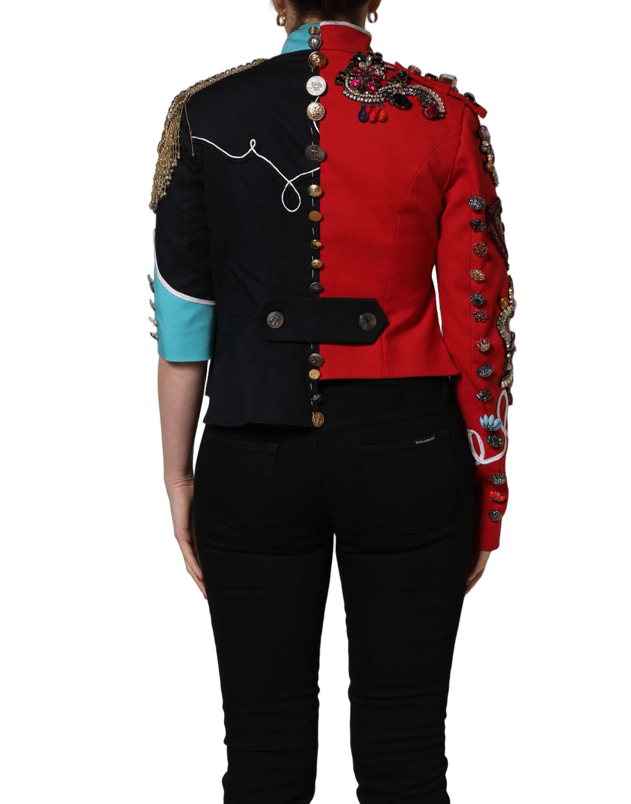 Dolce & Gabbana Multicolor Asymmetrical Ornate Jewel Cropped Jacket Dolce & Gabbana