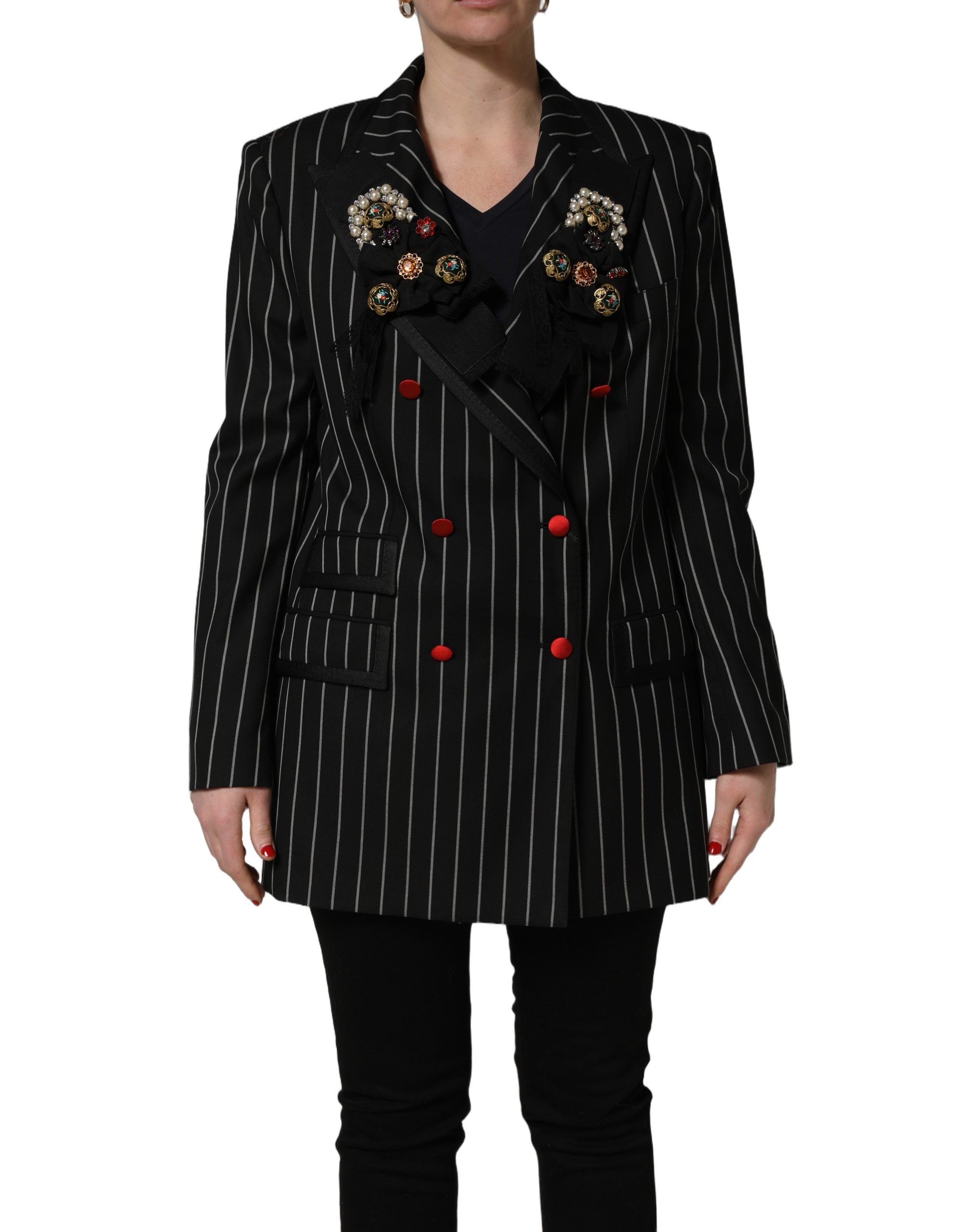 Dolce & Gabbana Black Stripe Double-Breasted Blazer Jacket Dolce & Gabbana
