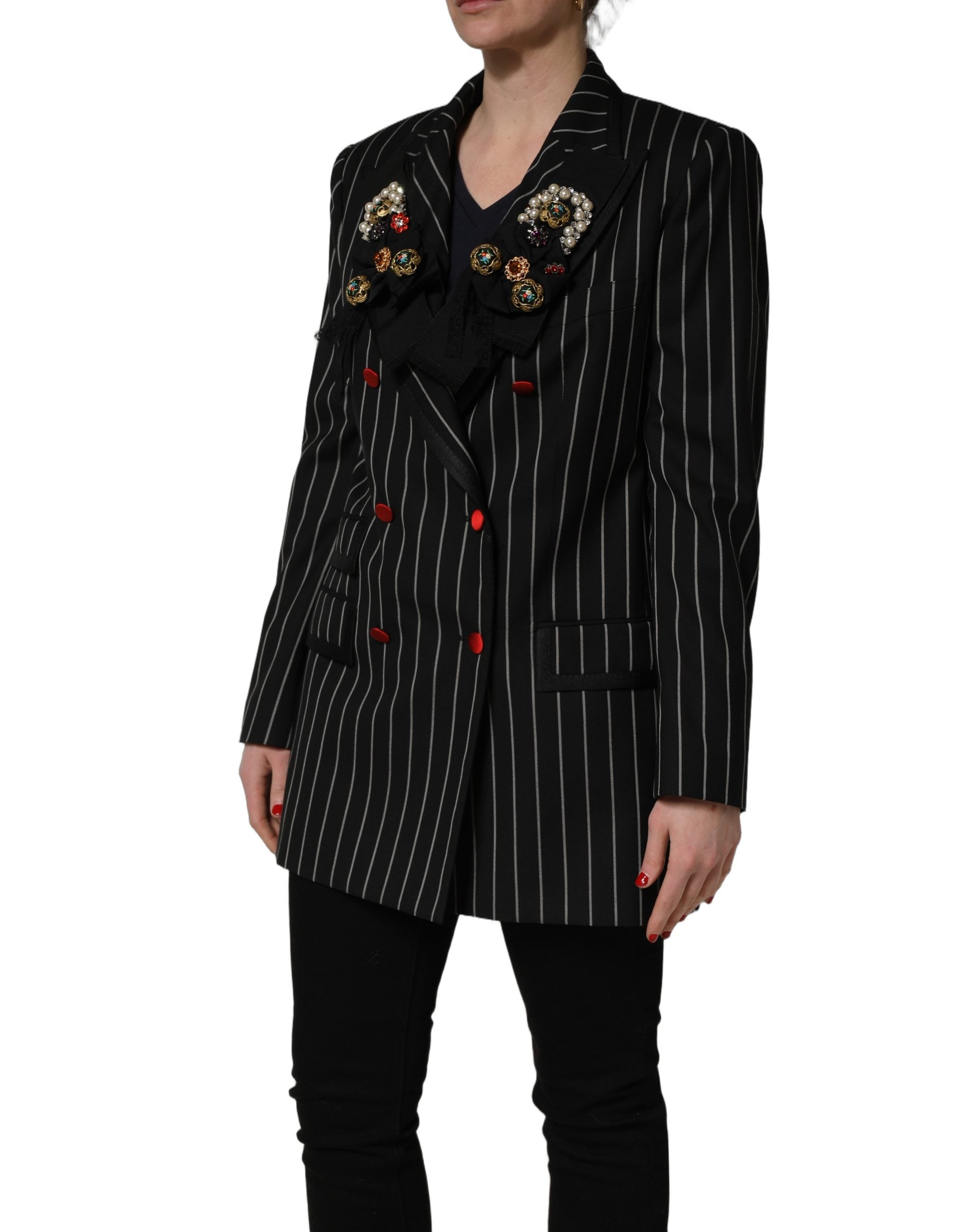 Dolce & Gabbana Black Stripe Double-Breasted Blazer Jacket Dolce & Gabbana