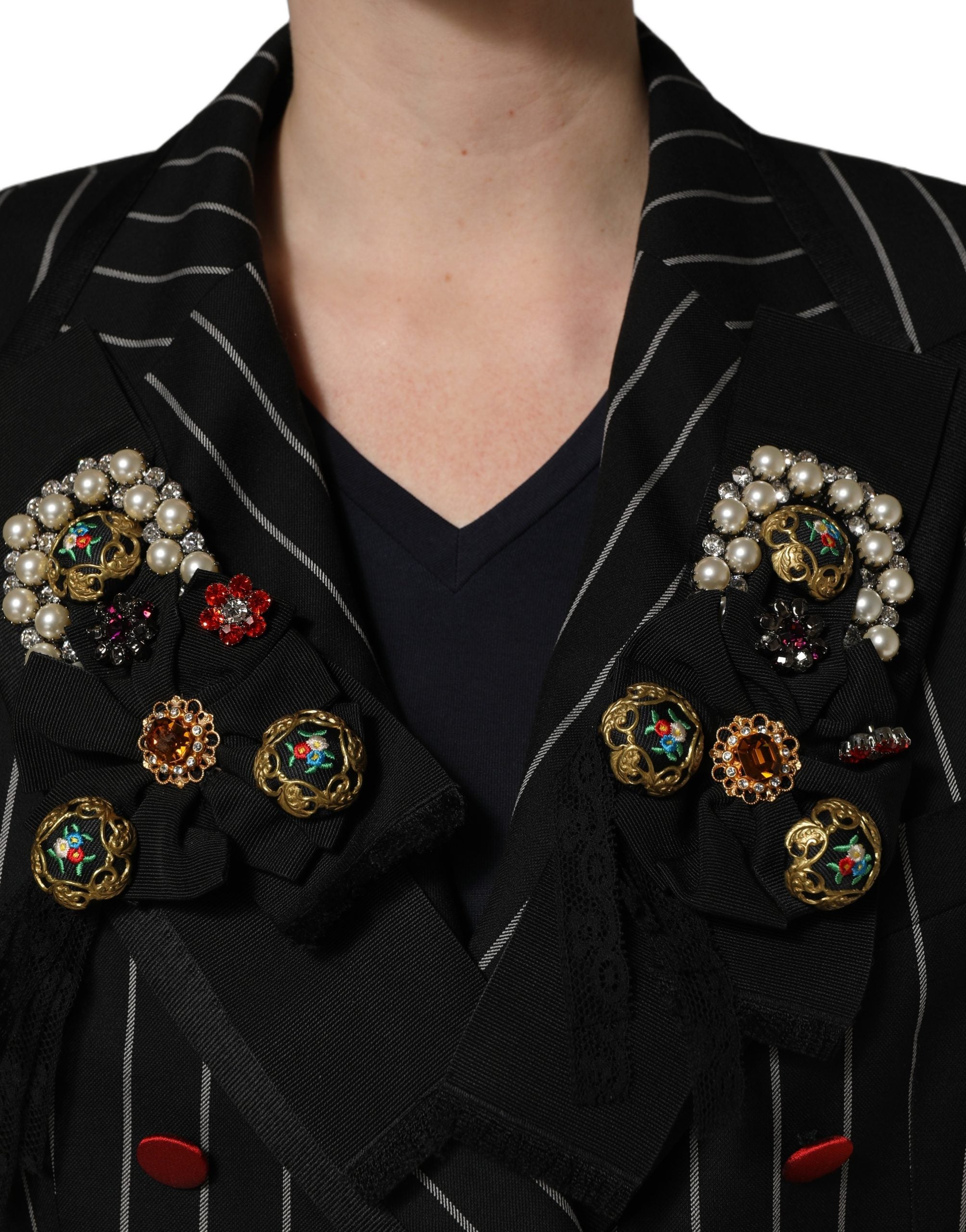 Dolce & Gabbana Black Stripe Double-Breasted Blazer Jacket Dolce & Gabbana