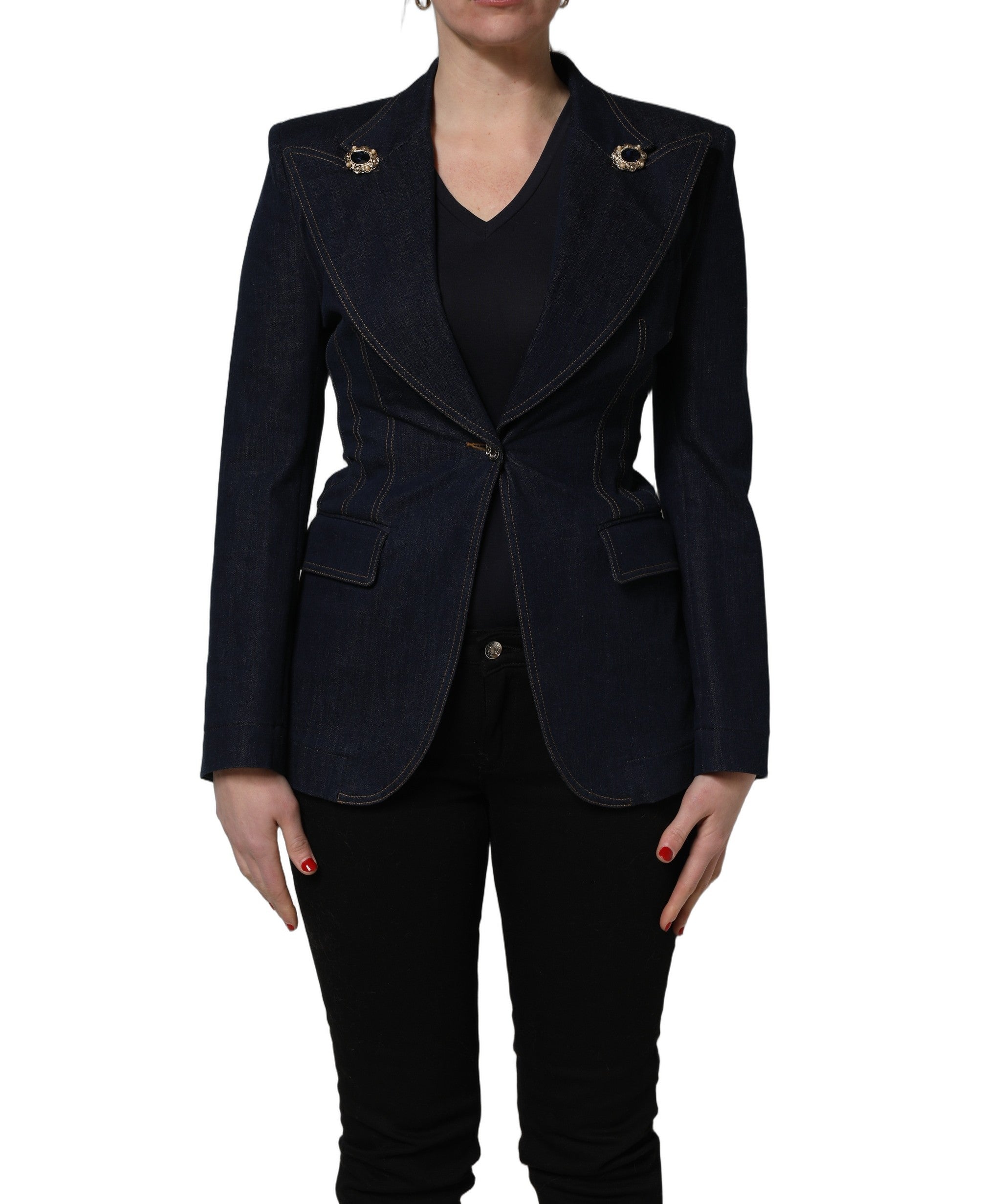Dolce & Gabbana Blue Single-Breasted Denim Blazer Jacket Dolce & Gabbana